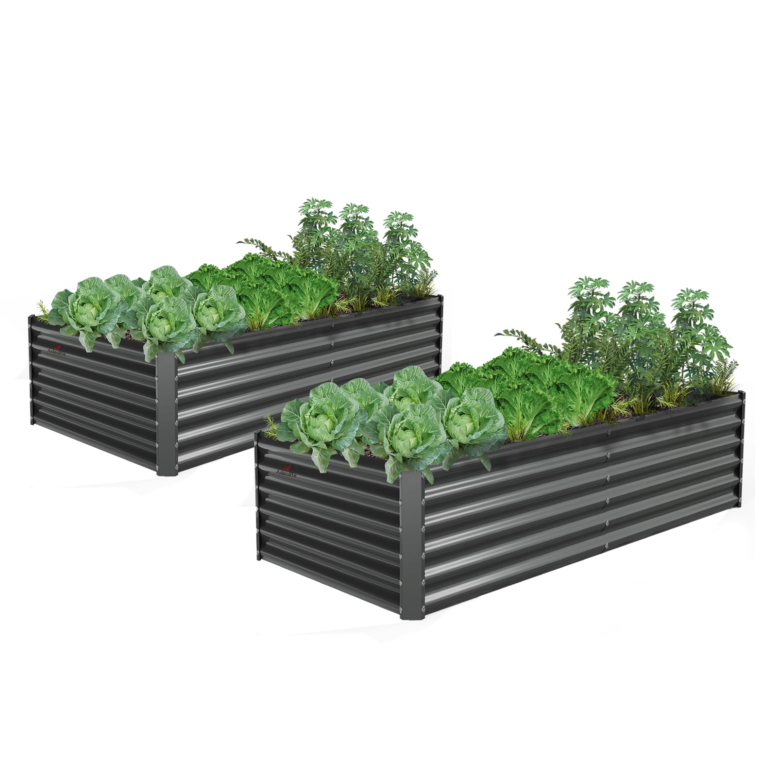 A ANLEOLIFE 2 Pcs 6X3X1.5 ft Rectangular Galvanized Raised Garden Beds Outdoor for Planting Vegetables Flowers Herb, Quartz Grey