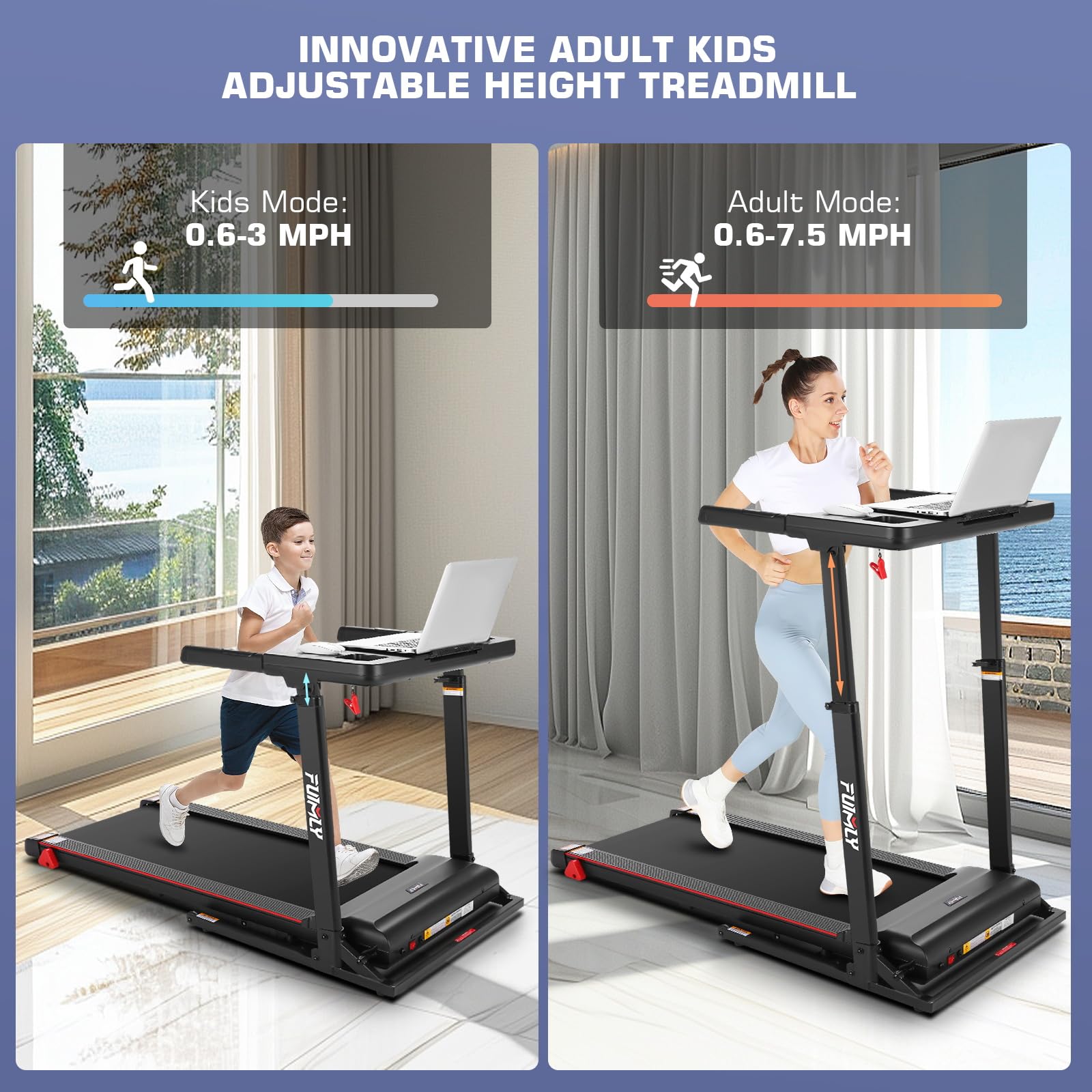 Treadmill with Desk Workstation & Adjustable Height, 350 LBS Weight Capacity, Folding Treadmill with 3 Level Incline, Bluetooth Speaker & App, Portable 3.5HP Walking Pad with Desktop for Home Office
