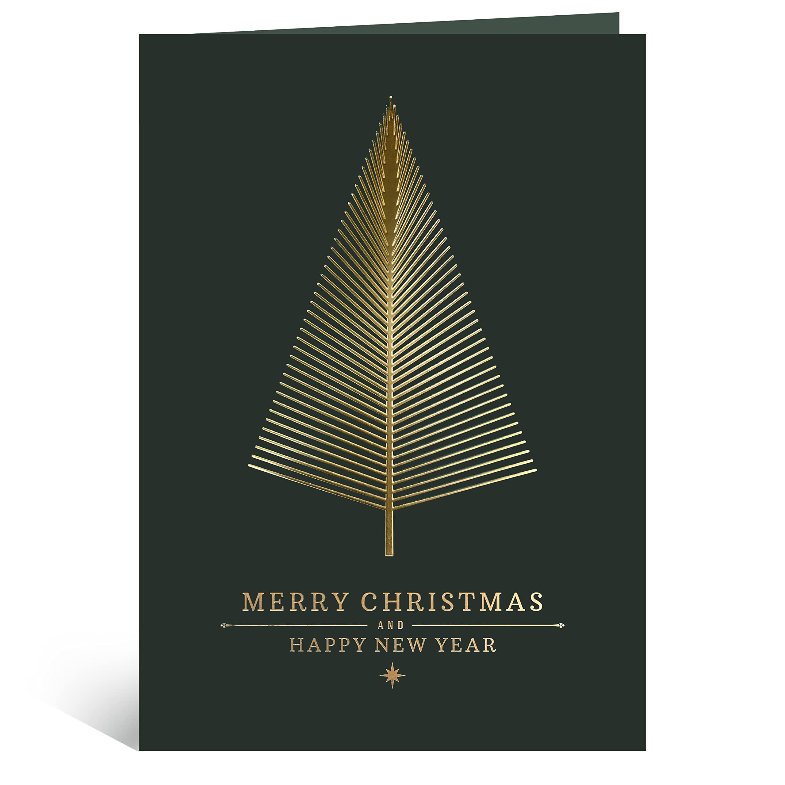 20 Gold Foil Christmas Greeting Cards with Envelopes | Dark Green Col & Embossing on Christmas Tree | 5.75 x 4.25 Inch Merry Christmas Cards with Seal Stickers For Friends , Family and loved Ones