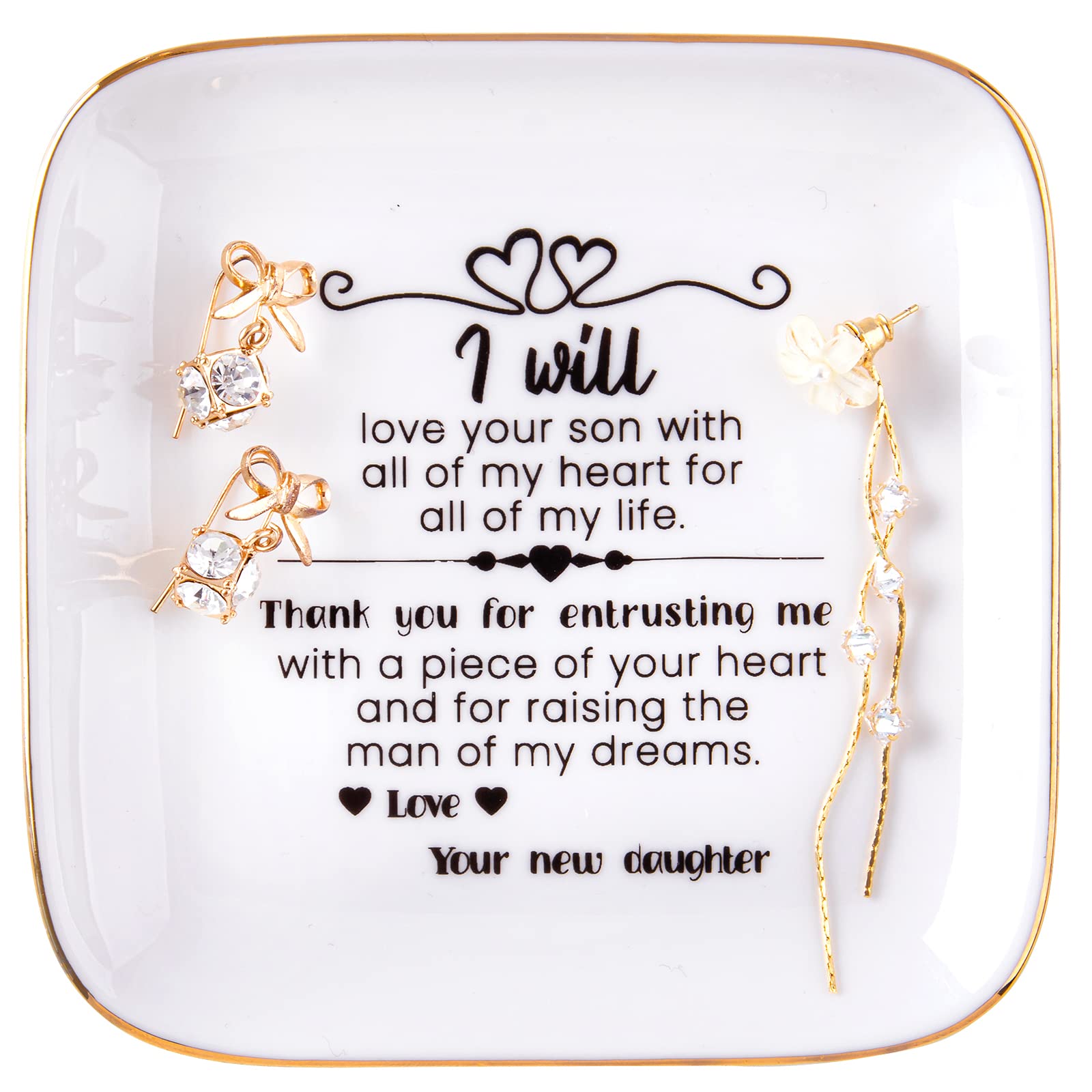 Kaidouma Mother of the Groom Gifts from Bride - Wedding Gifts for Mother in Law - Ceramic Jewelry Holder Ring Dish Trinket Tray - Thank You for Raising the Man of My Dreams