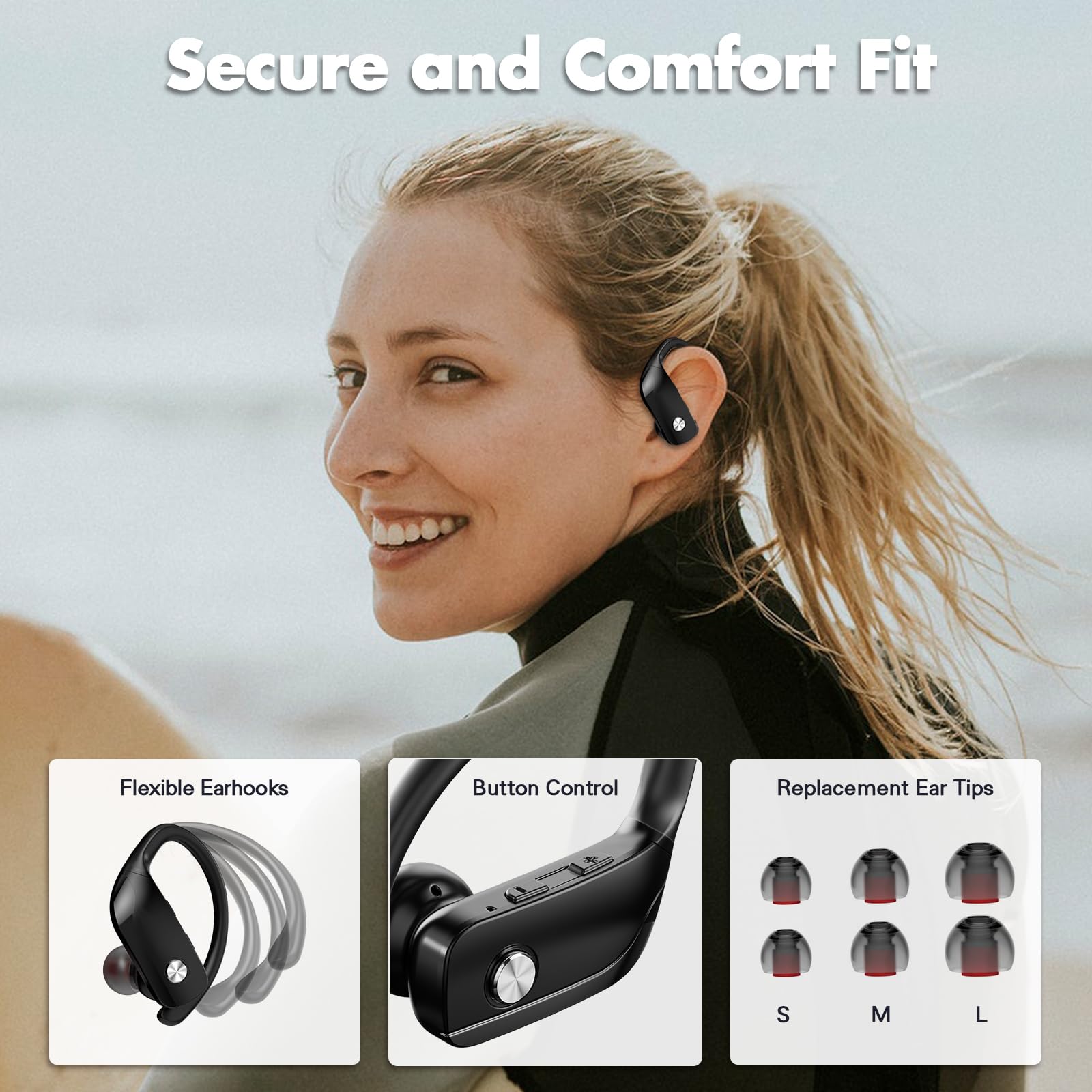 Caymuller Wireless Earbuds Bluetooth Headphones 48Hrs Play Back Sports Earphones with LED Display Built in Mic Deep Bass Stereo in Ear Waterproof Headset for Workout Gaming Running