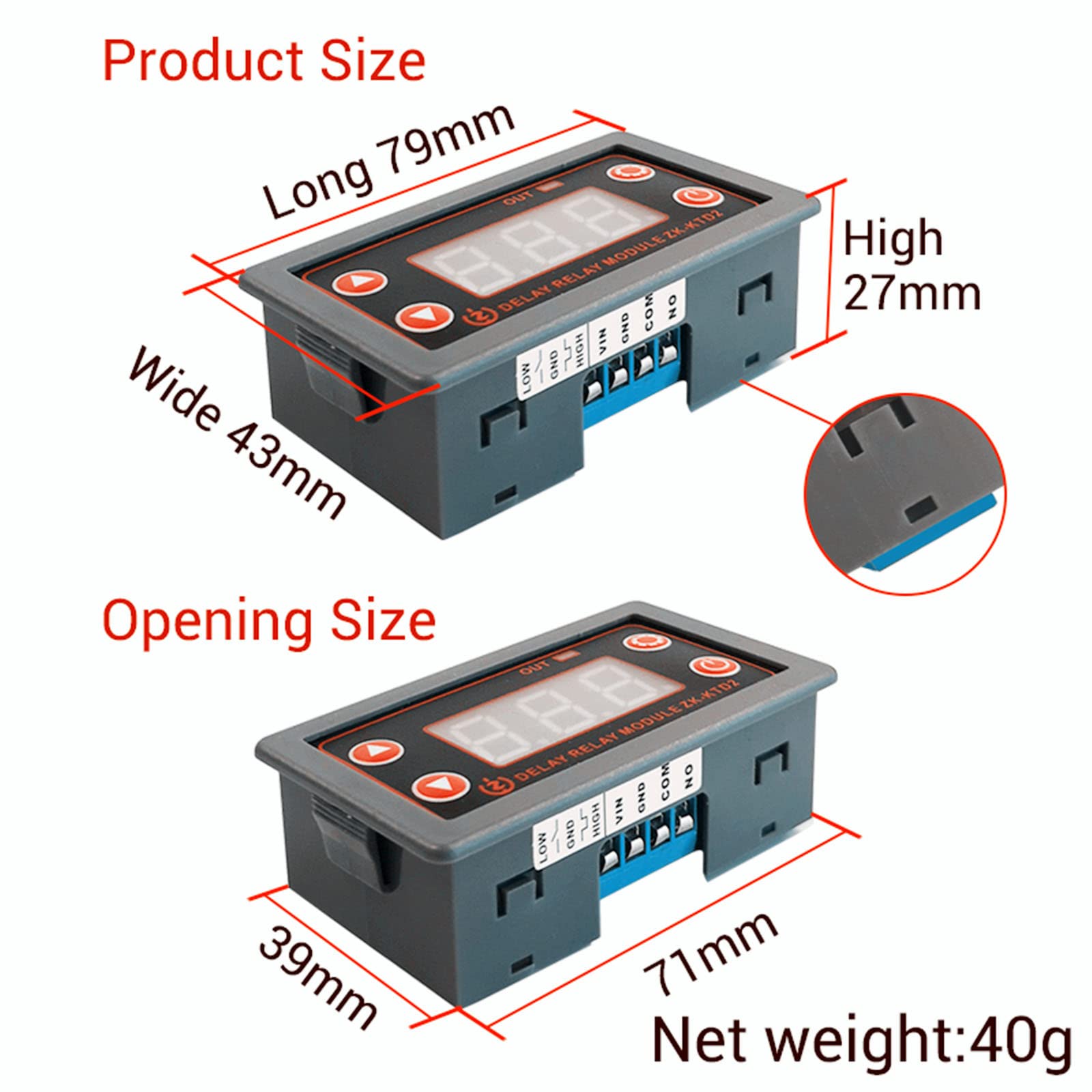 Time Delay Relay, CavalliFun Timer Delay Controller Module DC 5V 12V 24V, Delay Power-Off Trigger, LCD Display Delay-Off Cycle Timer 0.01s-9999mins and Delay Switch Control Support Micro USB 5V Input