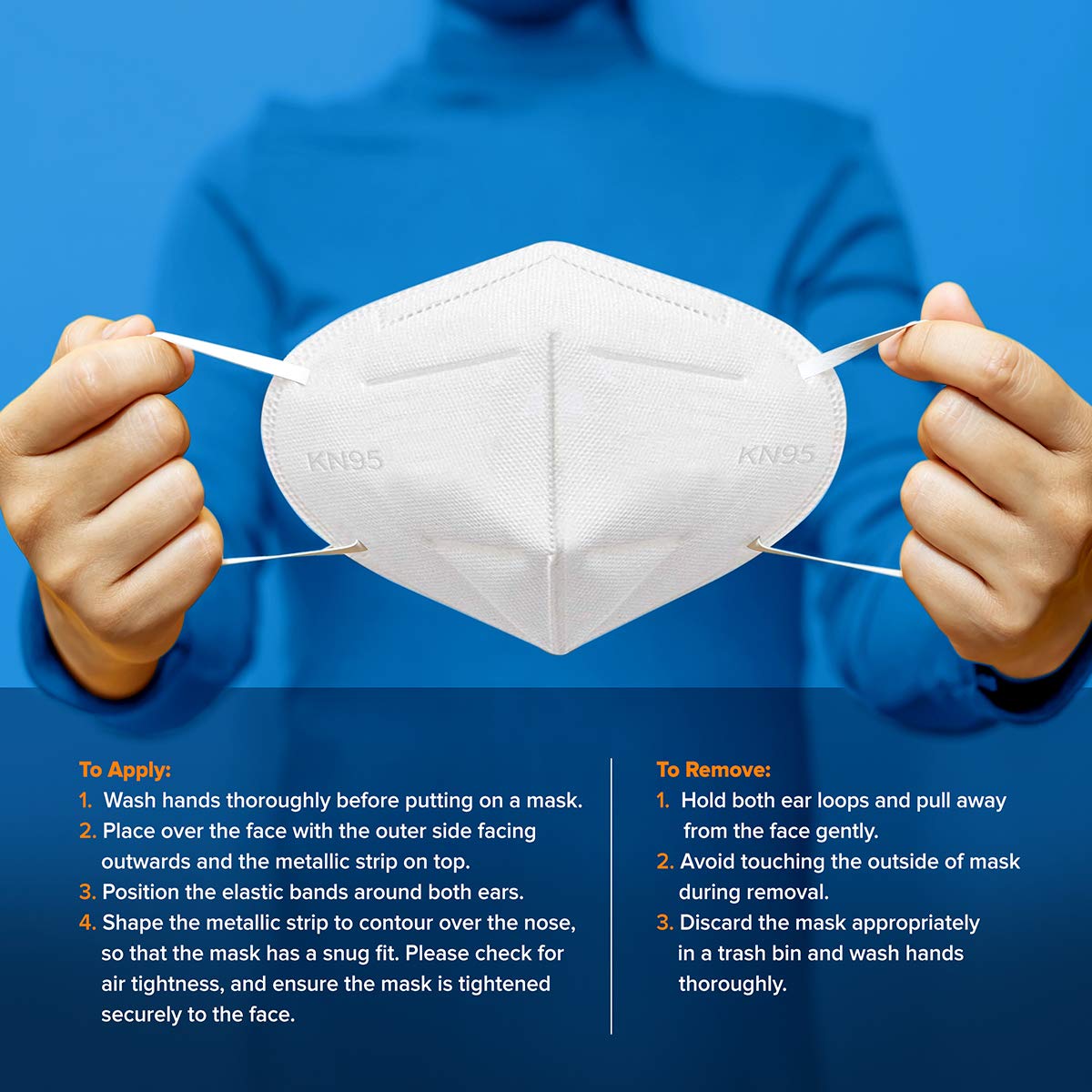 RightCare KN95 Protective Face Mask (Non-Medical) with Ear Loops and Shapeable Nose Bridge, Universal Size 10ct Pack