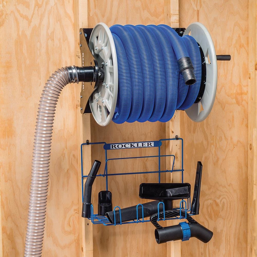 Dust Right Shop Vacuum Hose Reel - Holds 40' of 1-1/2'' Vacuum Hose Extension Reel w/Steel Frame - Adjustable Tension Knob, Wall Mount Vacuum Hose Reel - Easy Installation Dust Collector Accessories