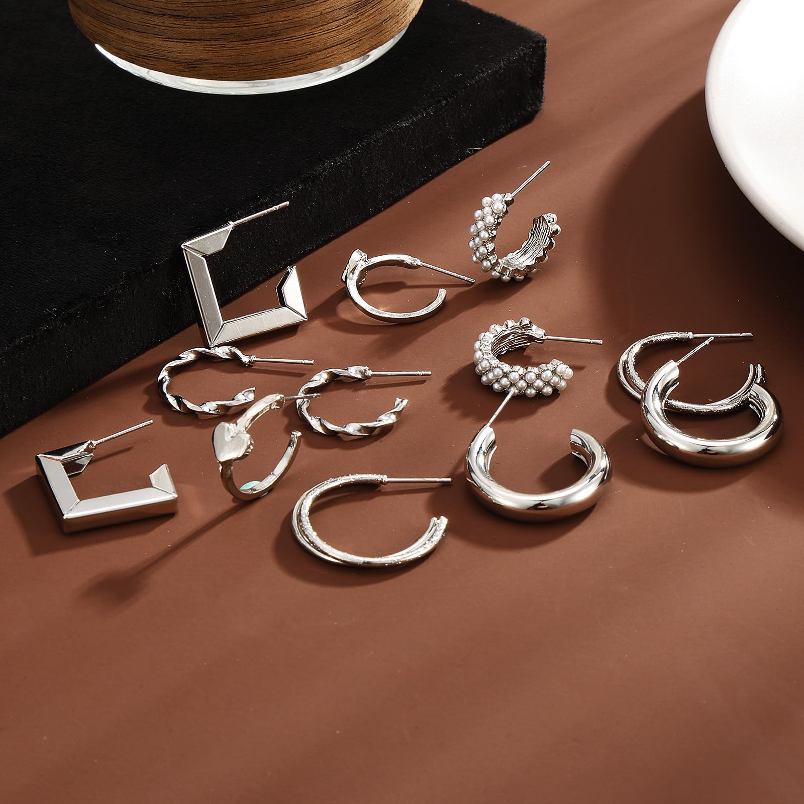 IFKM 24 Pairs Silver Hoop Earrings Set For Women Girls Hypoallergenic Chunky Chain Twisted Open Hoops Dangle Earring Packs For Birthday Party Christmas Fashion Jewelry Gift…