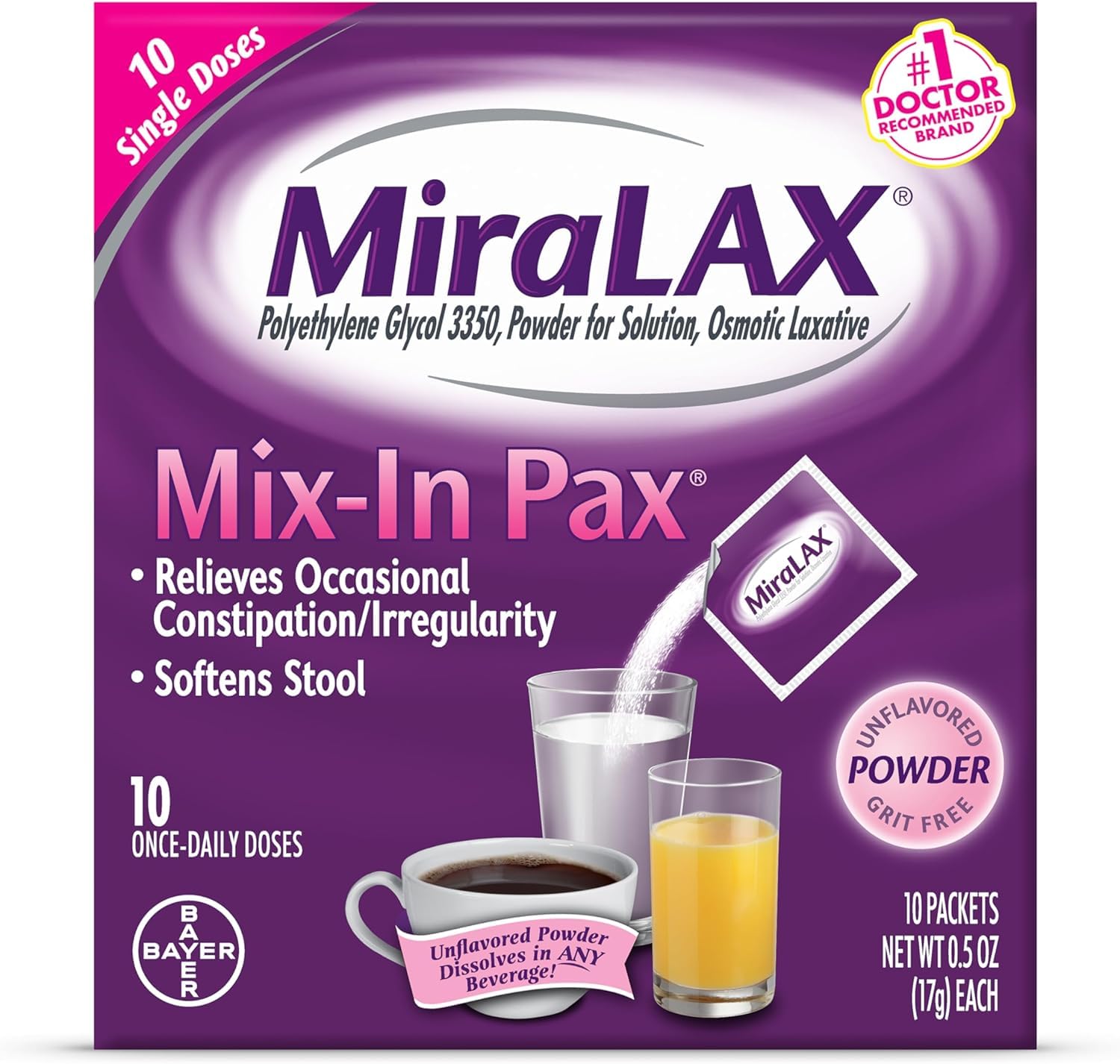 MiraLAX, Laxative Powder Packets Packets per Box, 0.5 Ounce