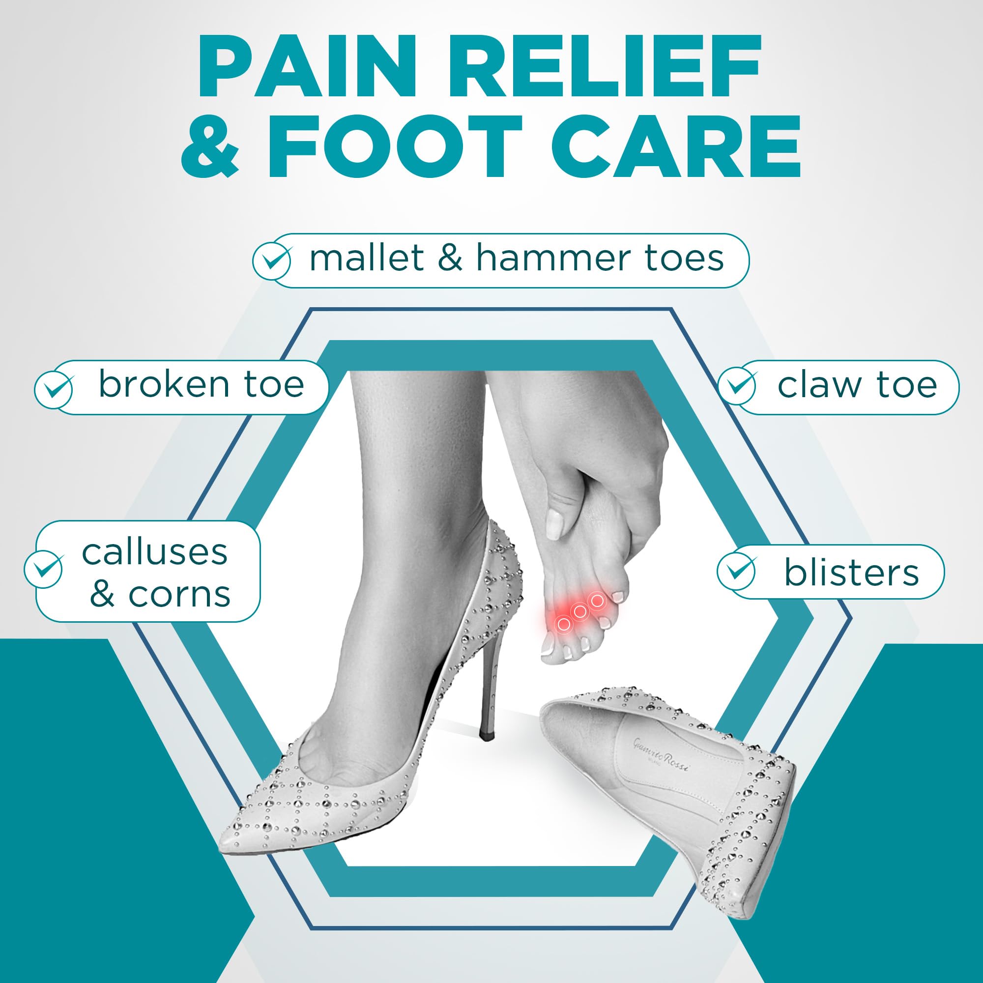 Homergy Original Soft Gel Toe Cap - 4 Small & 2 Big Toe Protectors and Hammer Toe Straightener Corrector Splint - 4 Pcs for Women & Men