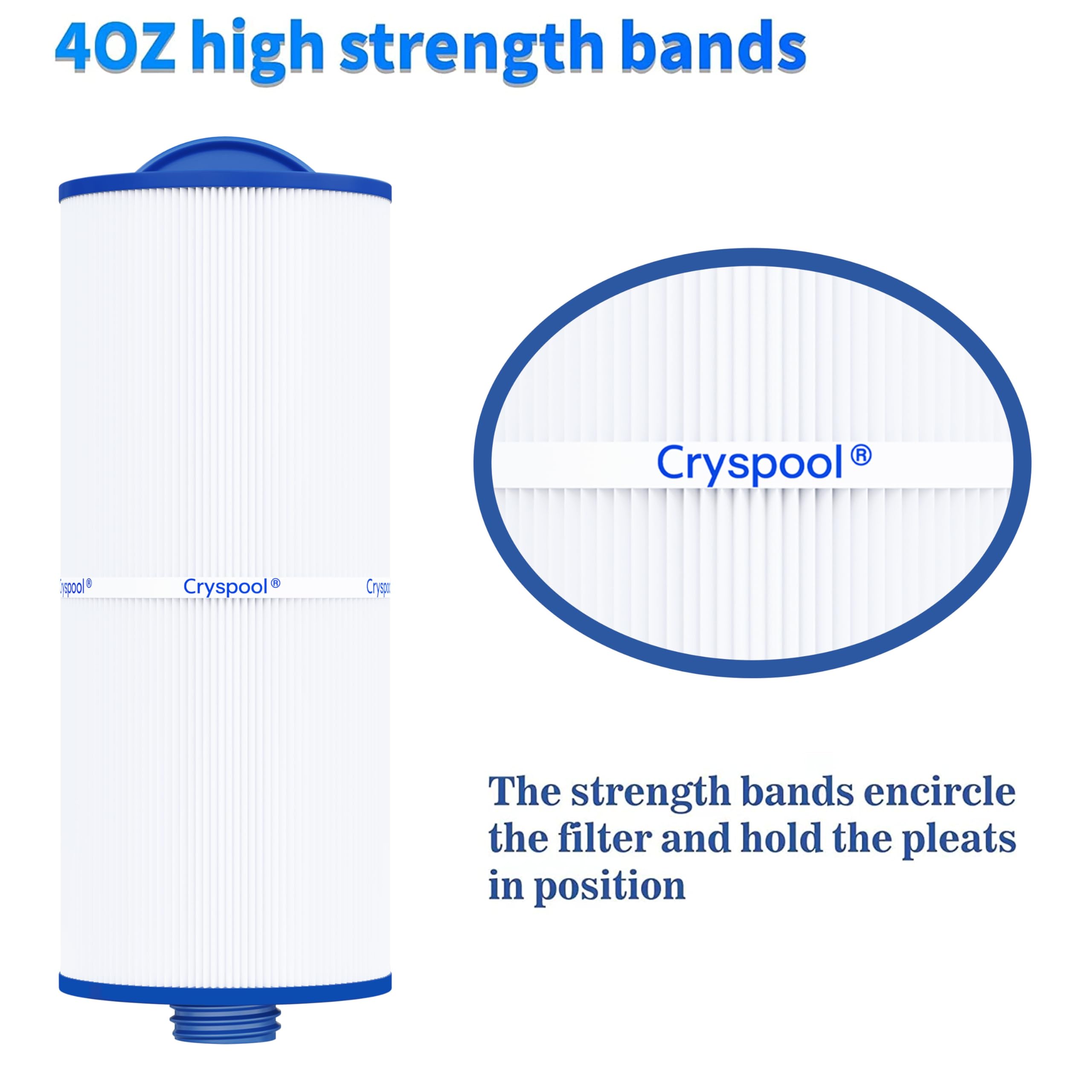 Cryspool® 06046 Filter Compatible with J-300, J400, 6CH-960, FC-2800, PJW60TL-F2S, Premium, Closed Handle(Not Removable Tops), 60 Sq. Ft Spa Filter Cartridge, 2 Pack