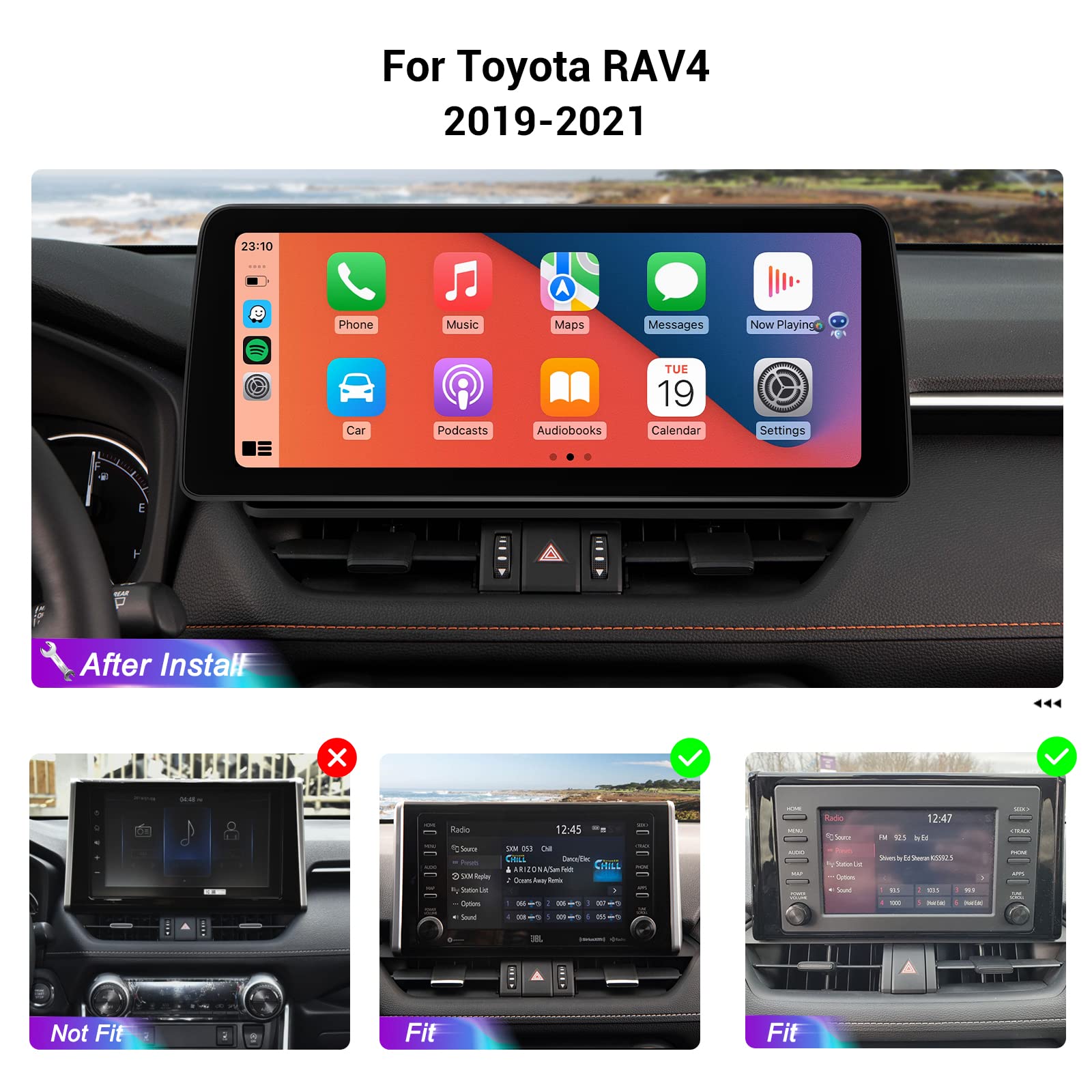 Roadanvi 12.3" 8GB+128GB Android Car Stereo for Toyota RAV4 2019 2020 2021, Wireless Apple Carplay & Andorid Auto, AM/FM Radio,Bluetooth,8 Core, Head Unit, QLED, 1920x720 Touch Screen, GPS Navigation