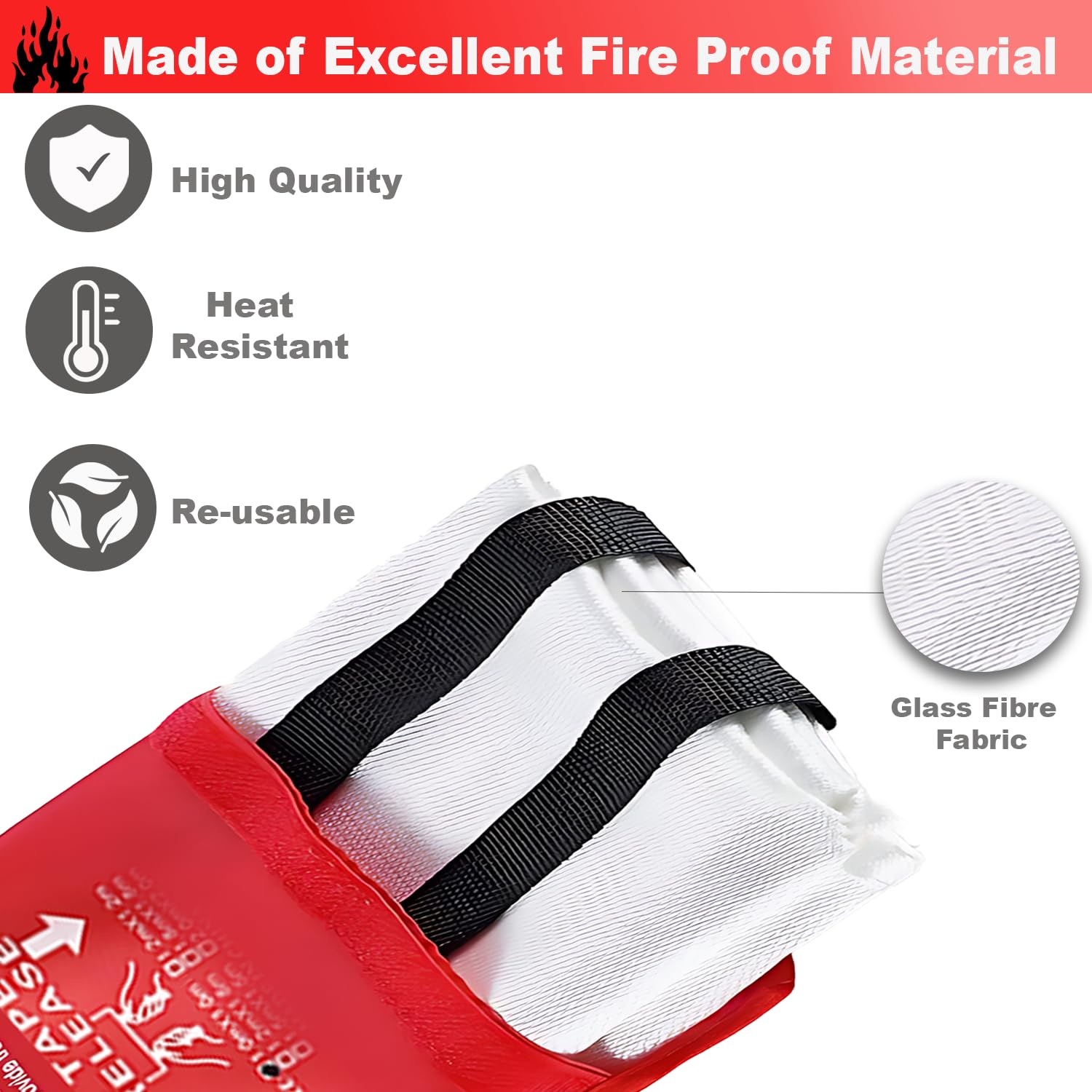 Emergency Fire Suppression Blankets 40" x 40" Fire Proof Fiberglass Blanket for Survival - High Heat Resistant Fire Extinguisher for Office, Home, Kitchen, Grill, Camping, Car, School, etc. 2-Pack