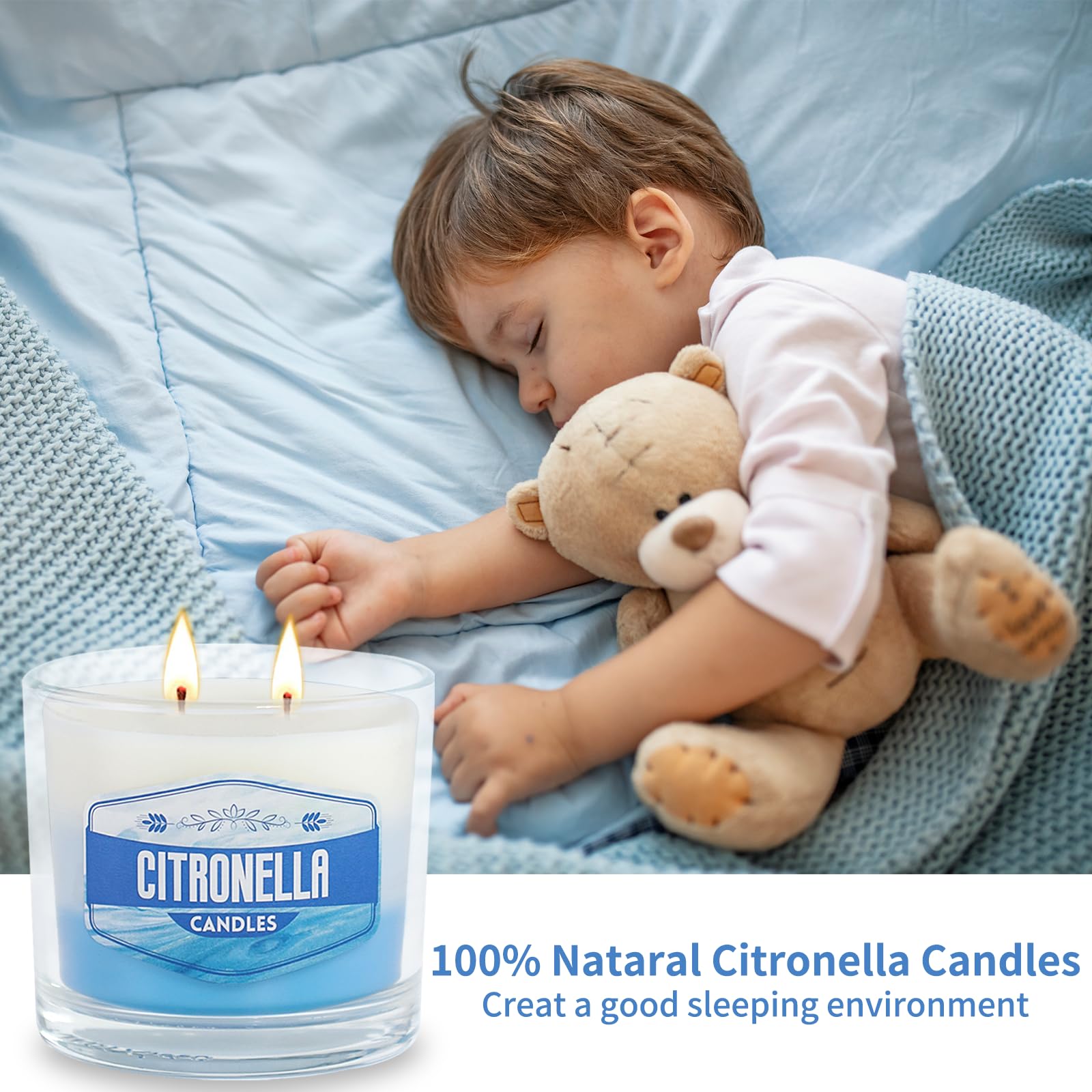 6 Pack Citronella Candles Outdoor, 2 Wick Large Scented Citronella Candles Set, 60 oz 450H Burn Citronella Candle Essential Oils and Natural Soy Wax for Summer Garden Yard Balcony Camping Backyard