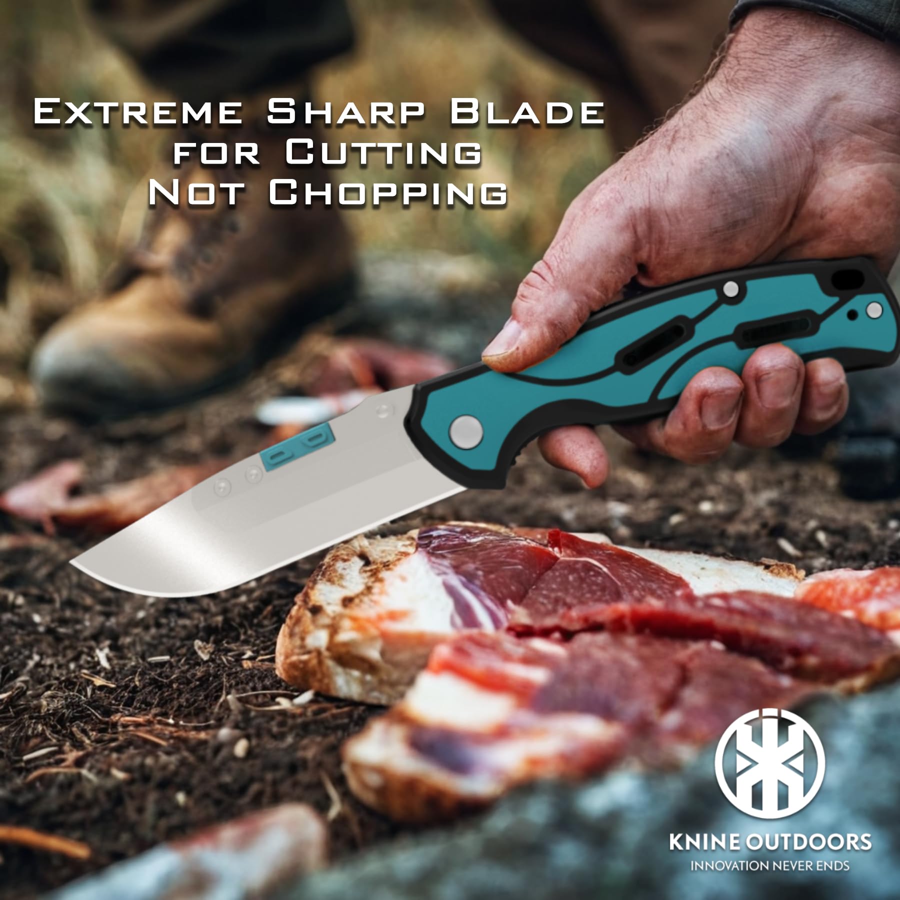 KNINE OUTDOORS Hunting Double Blade Pocket Knife with Replaceable Blades and Clip, Skinning and Gutting Knife, EDC for Deer Hunting, with 9 Blades (Blue)