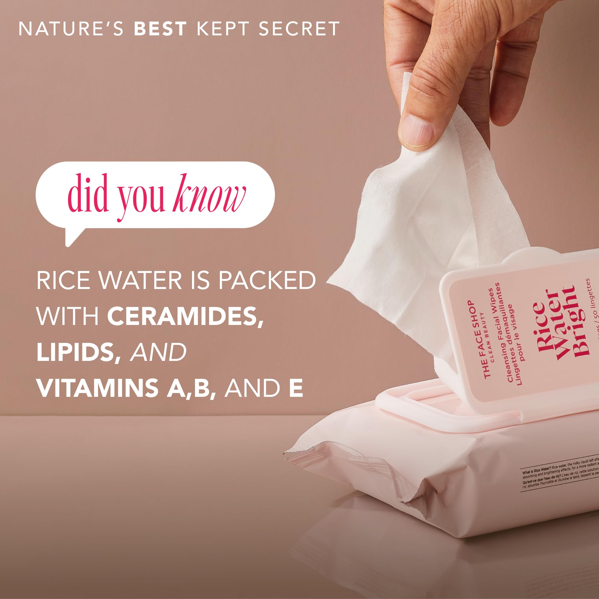 The Face Shop Rice Water Bright Makeup Remover Wipes for Face with Rice Extract, Brightening, Moisturizing, Infused with Cleansing Milk, Vegan Disposable Cleansing Facial Wipes, Korean Skin Care