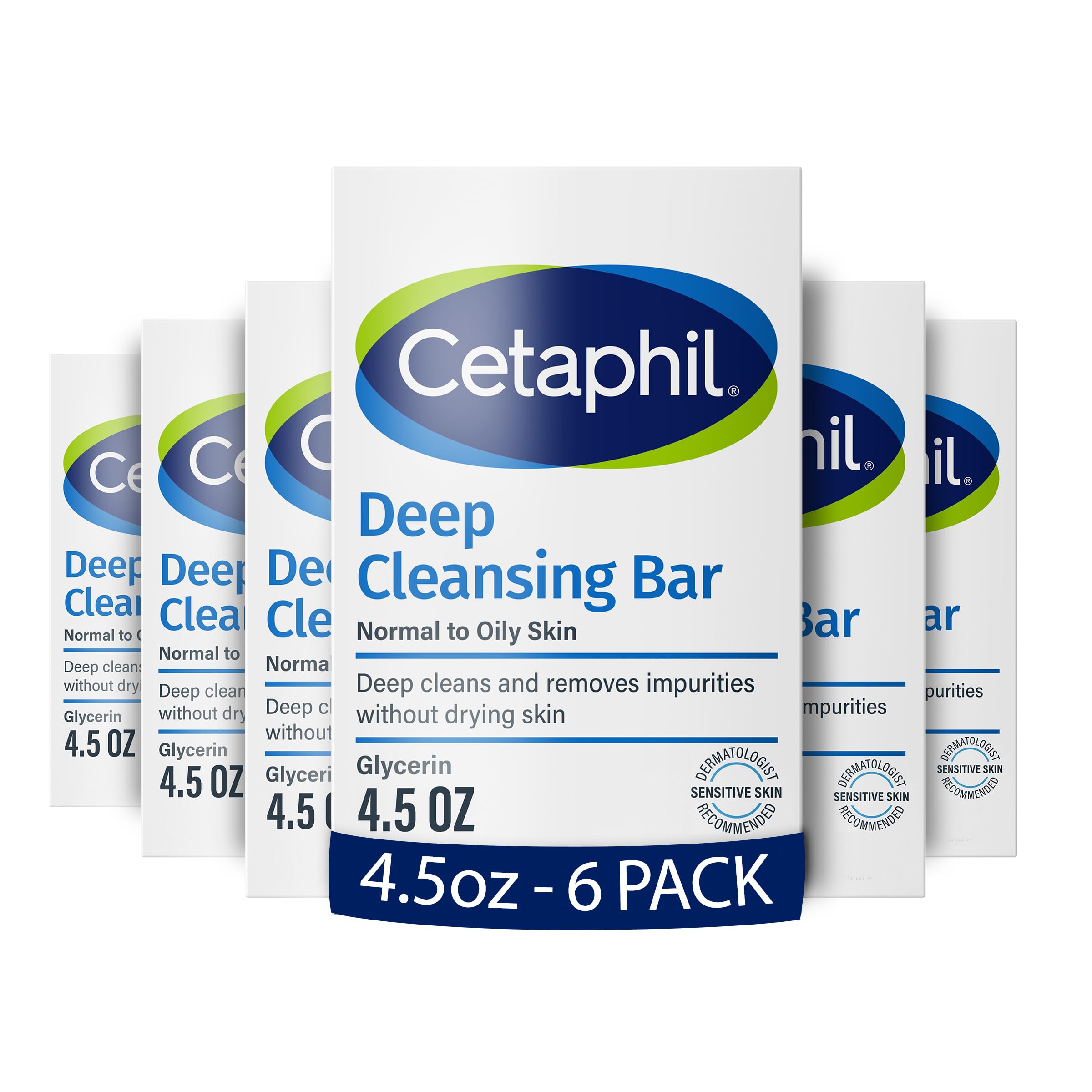 Cetaphil Bar Soap, Deep Cleansing Face and Body Bar, Pack of 6, For Dry to Normal, Sensitive Skin, Soap Free, Hypoallergenic, Paraben Free, Fragrance Free, Removes Makeup, Dirt and Oil