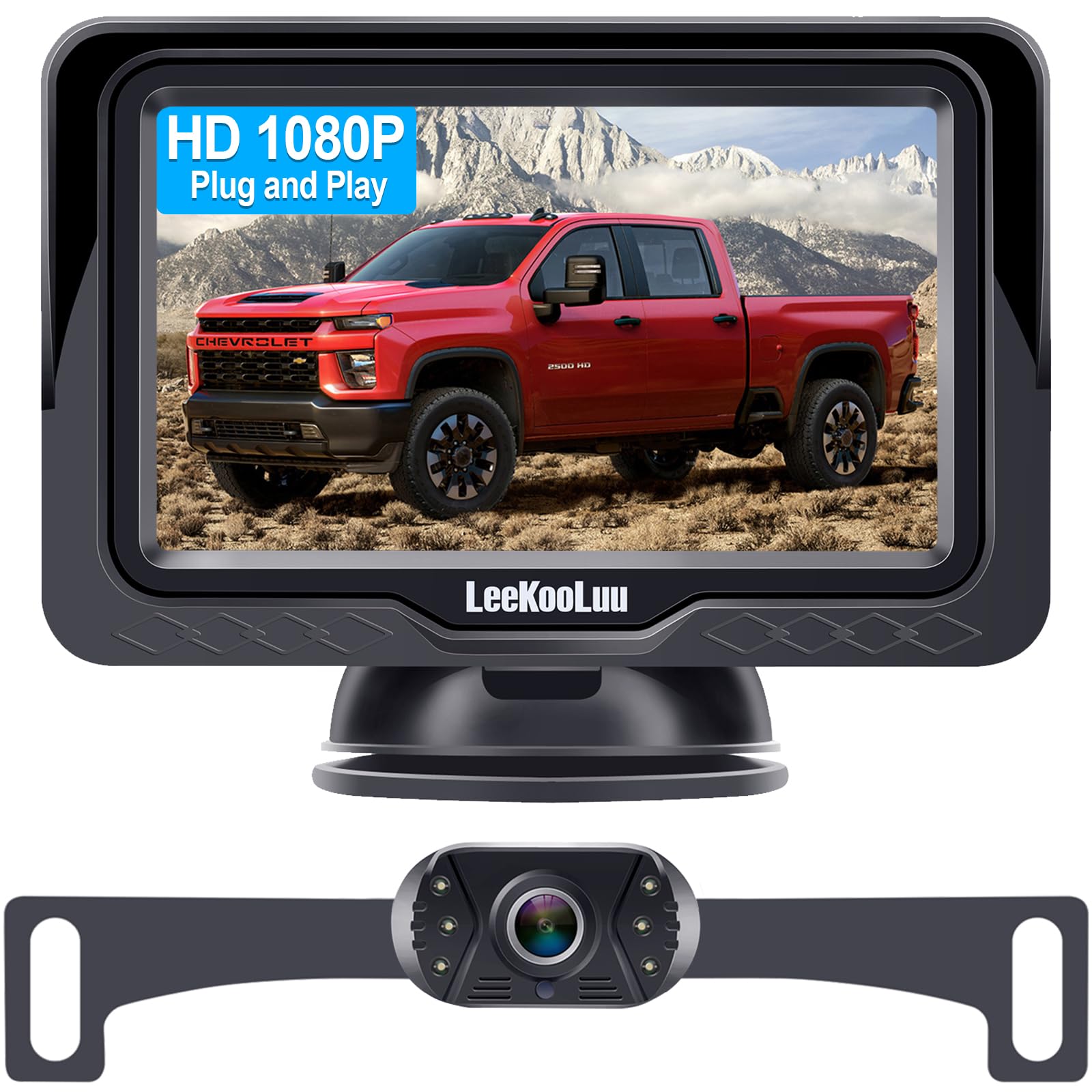 Backup Camera Easy Setup Plug-Play: HD 1080P No-Delay Waterproof - Clear Night Vision Rear View Camera with 4.3 Inch Monitor for Car Truck SUV - LK3