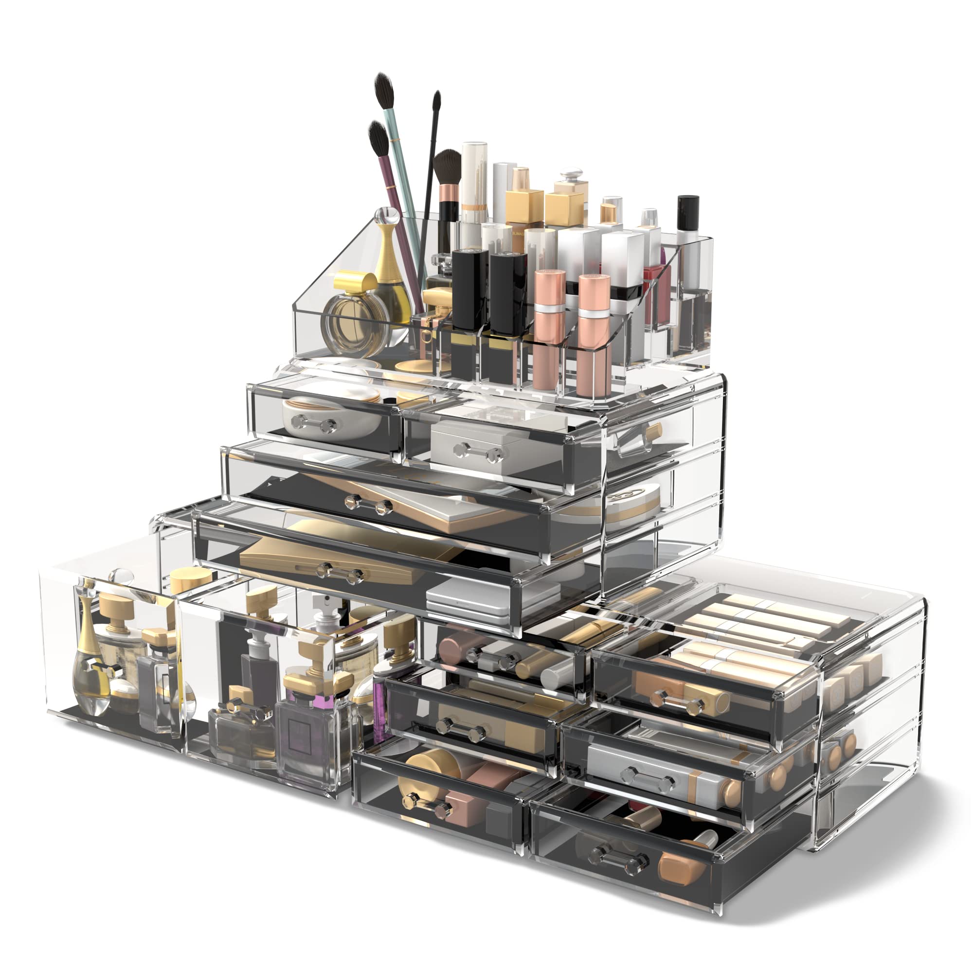 Readaeer Makeup Cosmetic Organizer Storage Drawers Display Boxes Case with 12 Drawers(Clear)