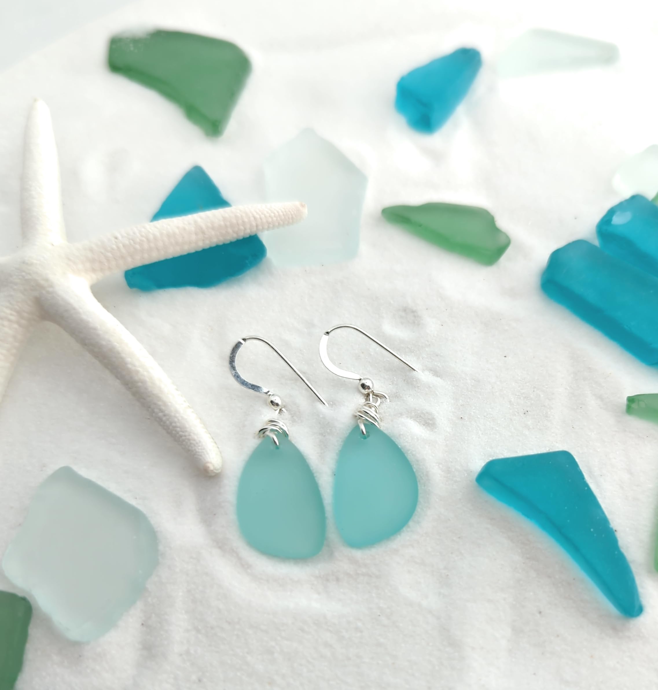 Popular Sea Foam Green Sea Glass Earrings with Charming Handmade Silver Knot on Sterling Silver Hooks, Perfect Gift, by Aimee Tresor Jewelry