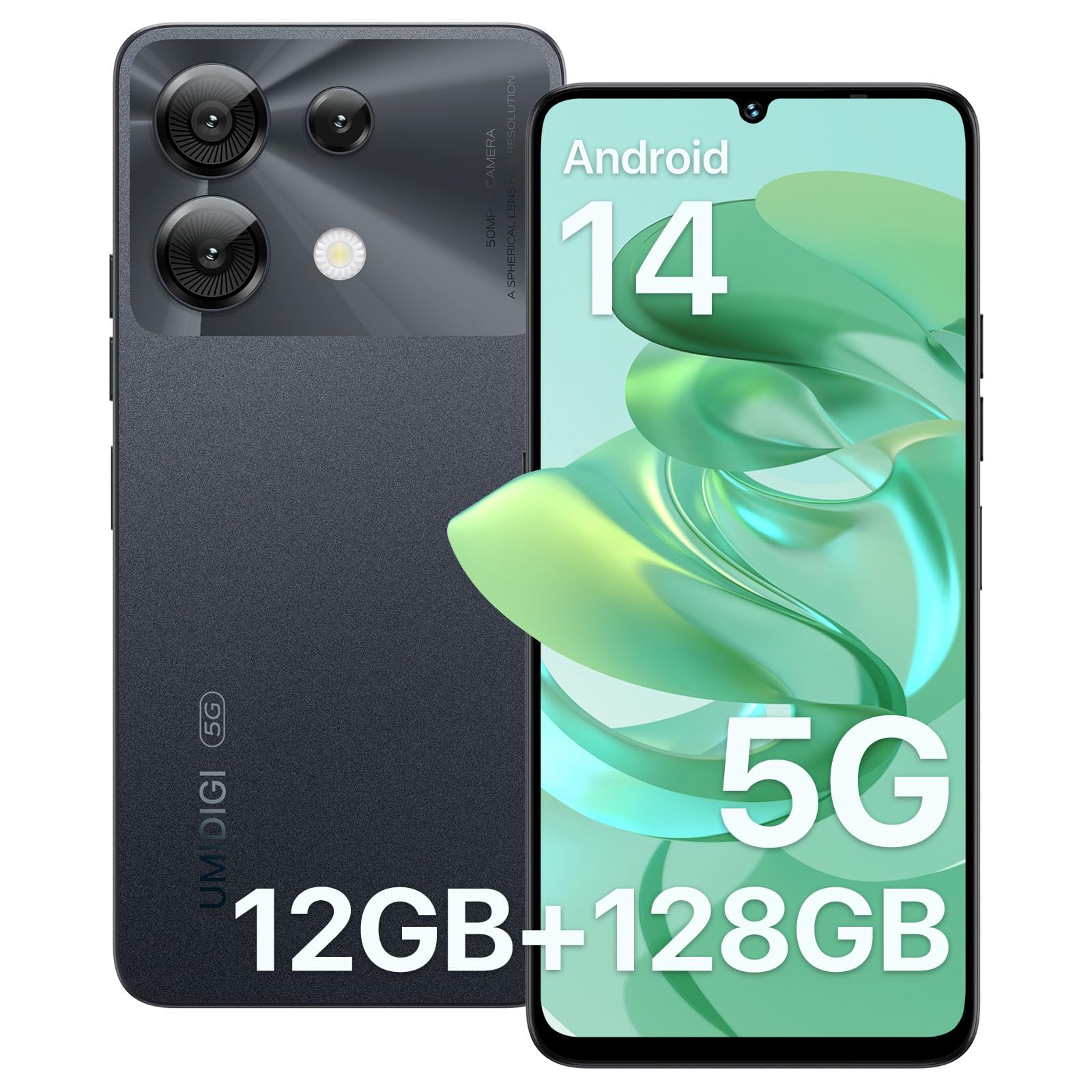 UMIDIGI G9 5G Cell Phone, Android 14 Unlocked Phones, 12(6+6) GB +128GB/1TB TF Expand, 5G Dual SIM, 50MP Camera, 6.75" HD+ 90Hz Display, AI Face & Fingerprint Unlock, 5000mAh Android Phone Black