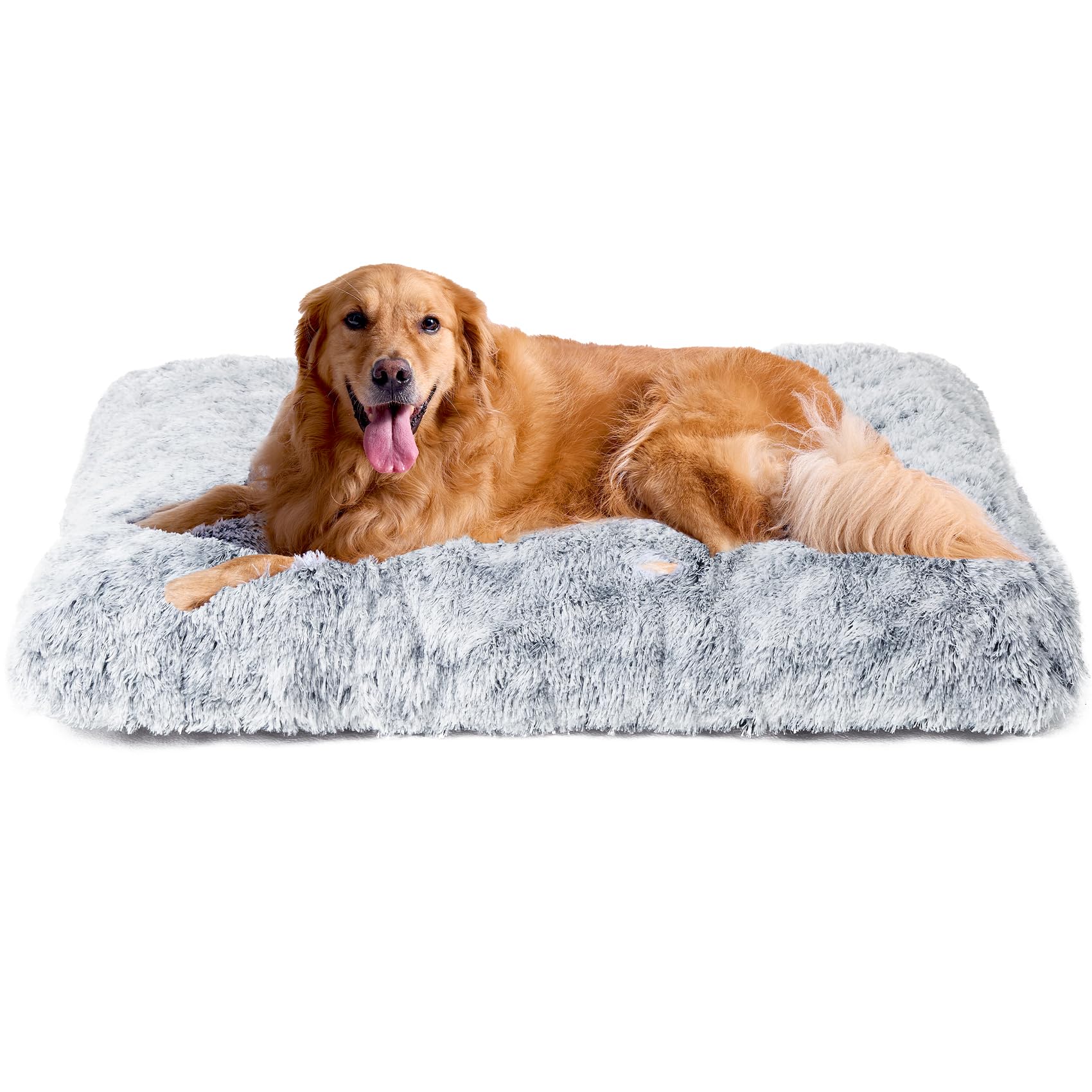 EHEYCIGA Fluffy Dog Crate Bed for Extra Large Dogs, Plush Faux Fur Dog Crate Pad, Calming Anti Anxiety XL Dog Bed for Crate, Washable Soft Warm Dog Crate Mat with Non-Slip Bottom, Grey