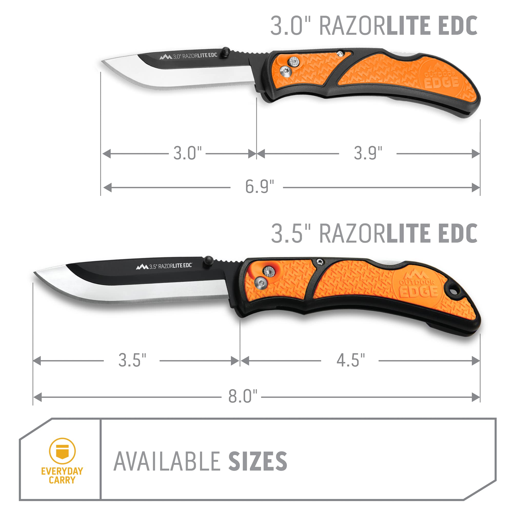 OUTDOOR EDGE 3.5" RazorLite EDC Knife. Pocket Knife with Replaceable Blades and Clip. The Perfect Hunting Knife for Skinning Deer. Blaze Orange with 6 Blades