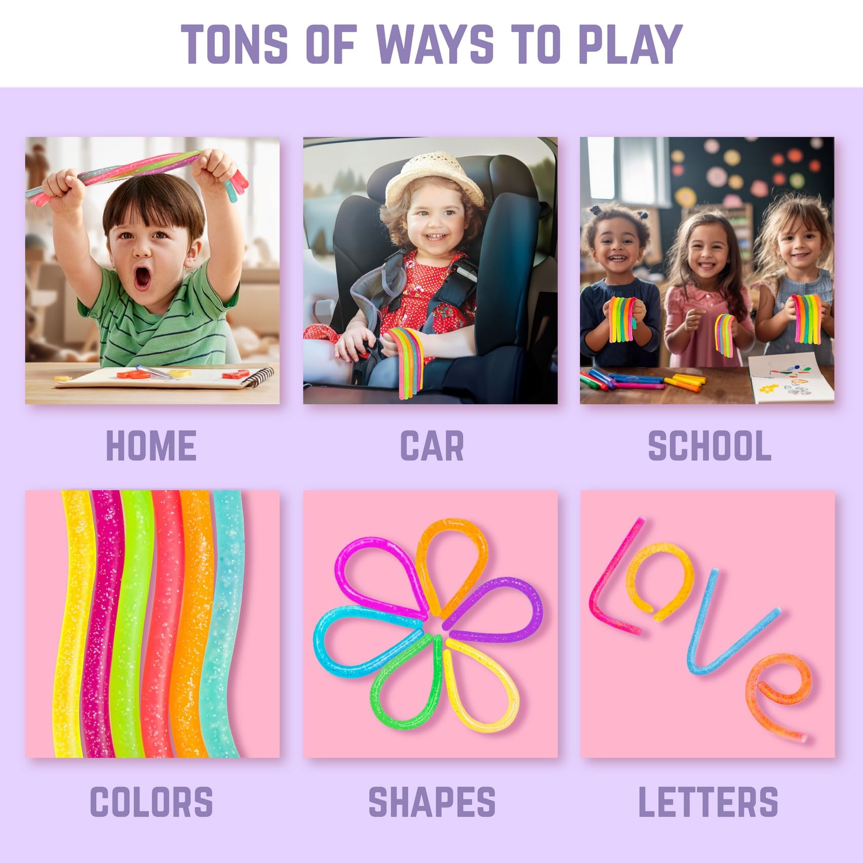 BunMo Bundles: Glow in The Dark & Glitter Stretchy Strings - Perfect Sensory Toys - Calming Sensory Toy - Fun Monkey Stretch Noodles - Stimulating & Soothing Fidget Toy