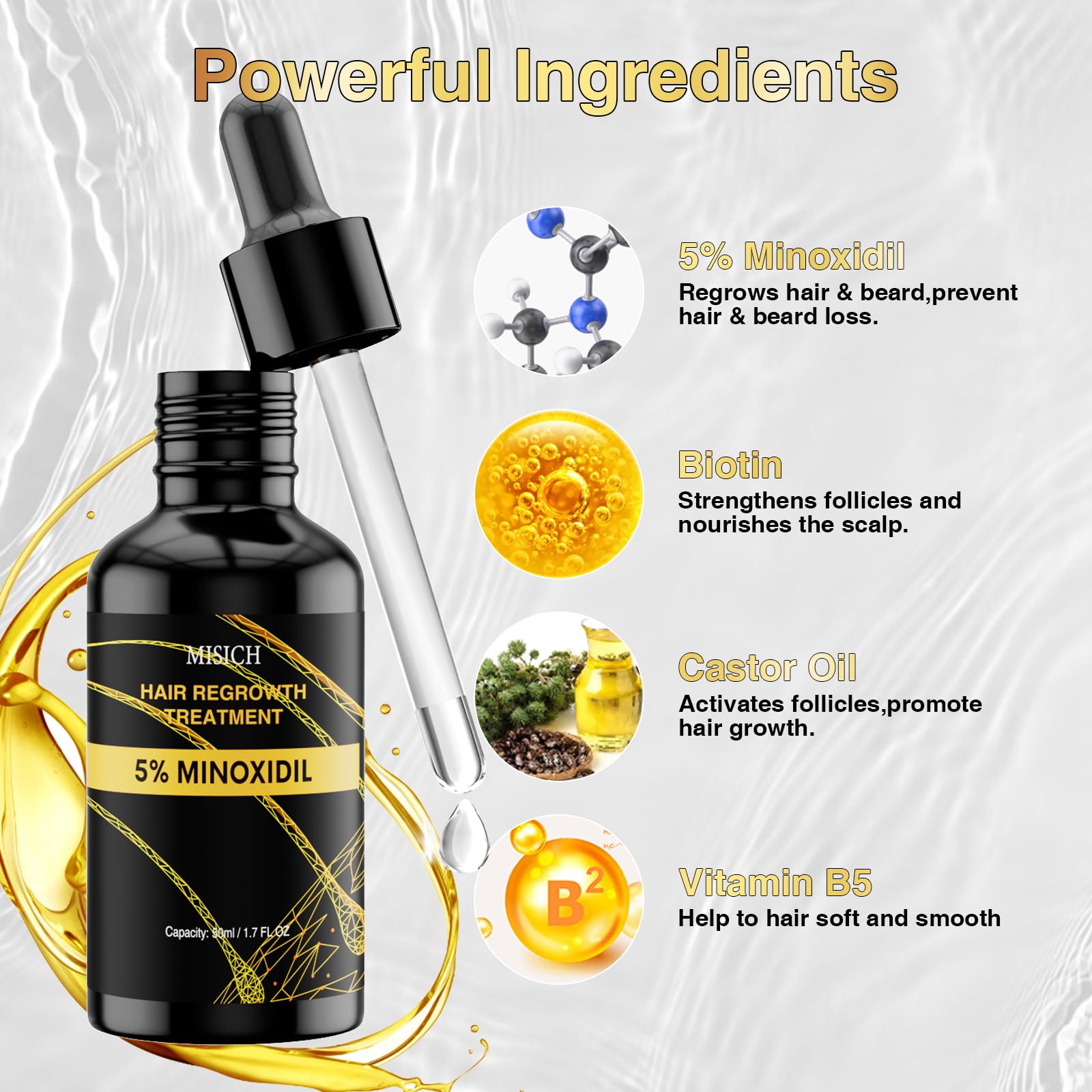 MGLIMZ 5% Minoxidil for Men Women Hair Growth, Hair Growth minoxidil for men beard Regrowth Treatments, Extra Strength Minoxidil Hair Oil for Thicker Longer Fuller Healthier Hair