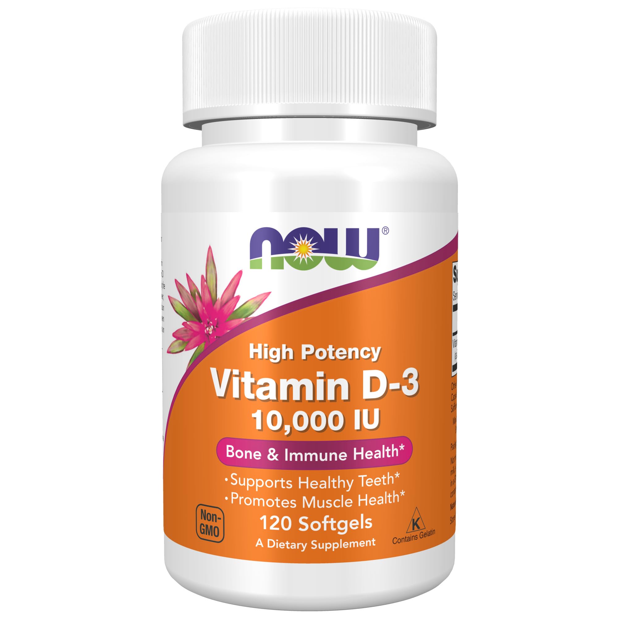 NOW Supplements, Vitamin D-3 10,000 IU, Highest Potency, Structural Support*, 120 Softgels