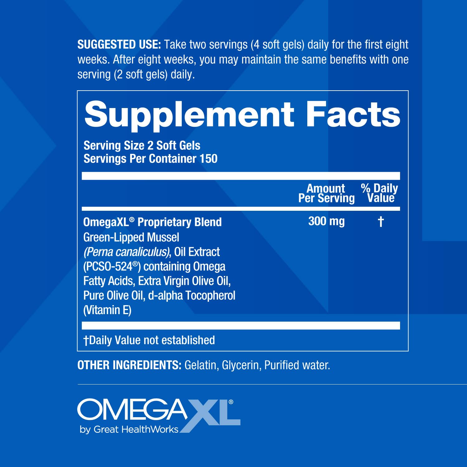 OmegaXL Joint Support Supplement - Natural Muscle Support, Green Lipped Mussel Oil, Soft Gel Pills, Drug-Free, 300 Count