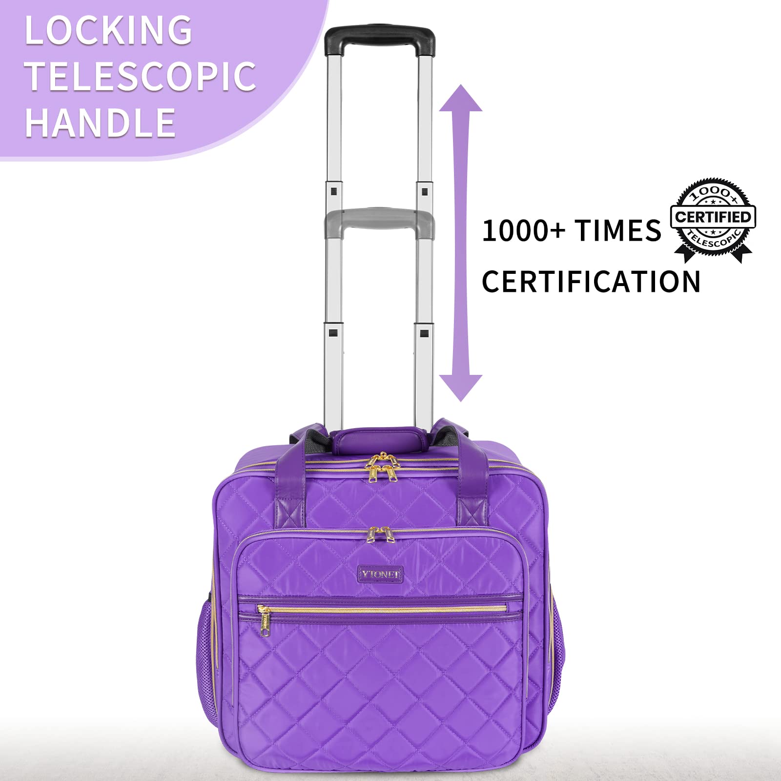 Ytonet Rolling Briefcase for Women, 17.3 Inch Large Rolling Laptop Bag with Wheels, Water Resistant Stylish Overnight Computer Bag for Work Travel College Business Wife Mom Teacher, Purple