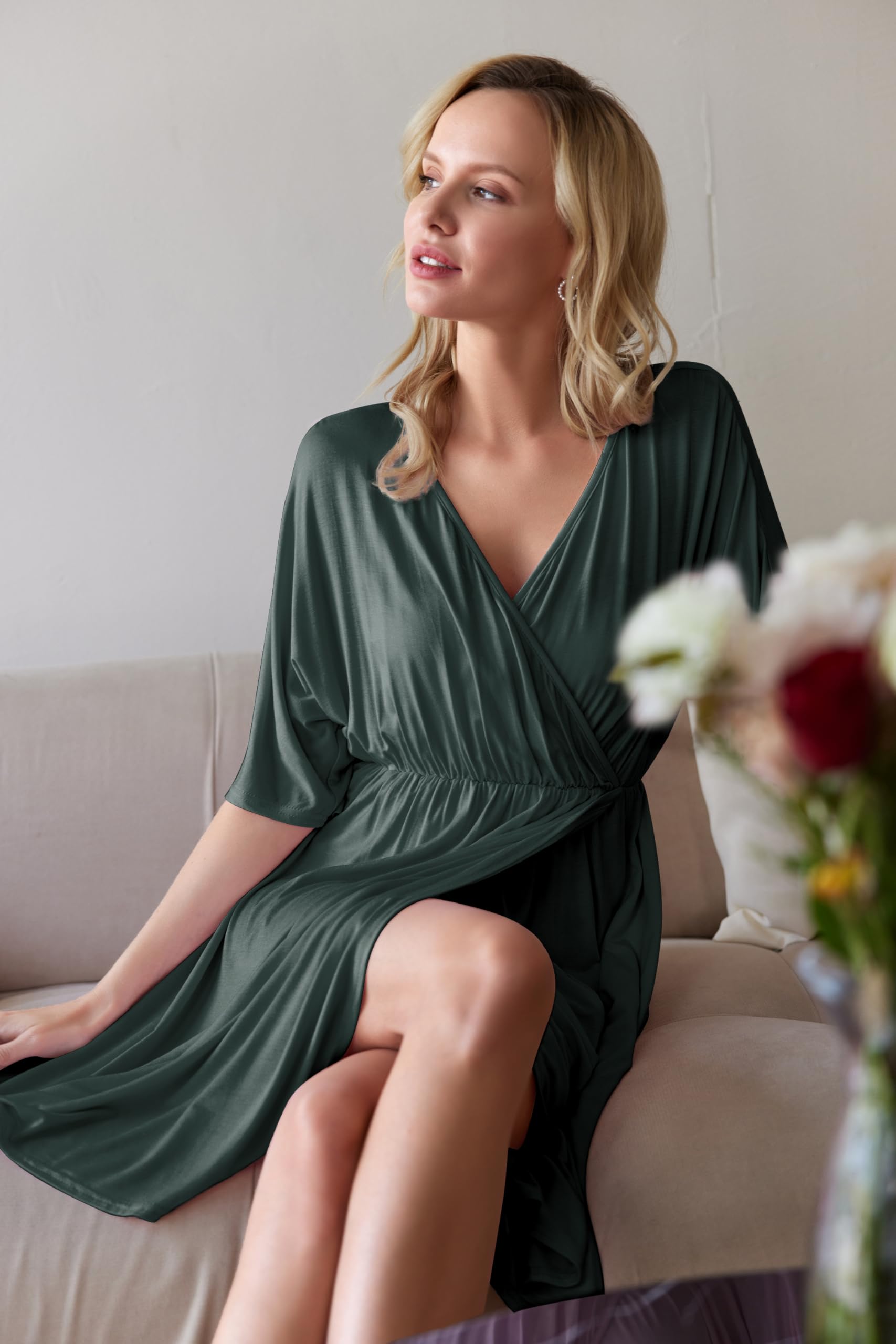 Ekouaer 3 in 1 Labor/Delivery/Hospital Gown Maternity Dress Nursing Nightgown Sleepwear for Breastfeeding, Dark Green, Medium