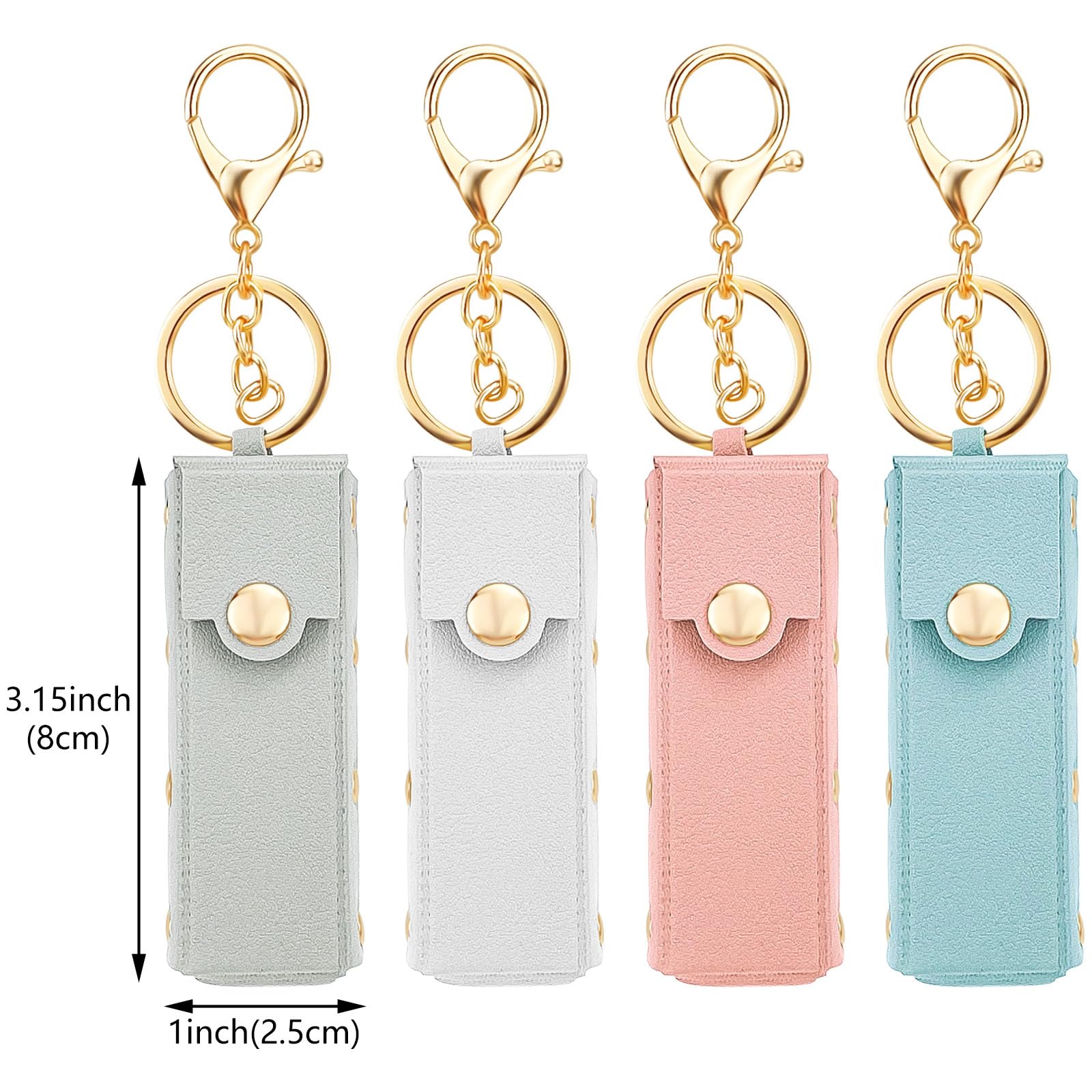 4 Pcs Lipstick Holder Keychain PU Leather Chapstick Case Keychain Lip Balm Organizer Holder Lip Gloss Keychain Holder Portable Sleeve Lipstick Travel Storage Case for Women (Pink+Blue+Gray+White)