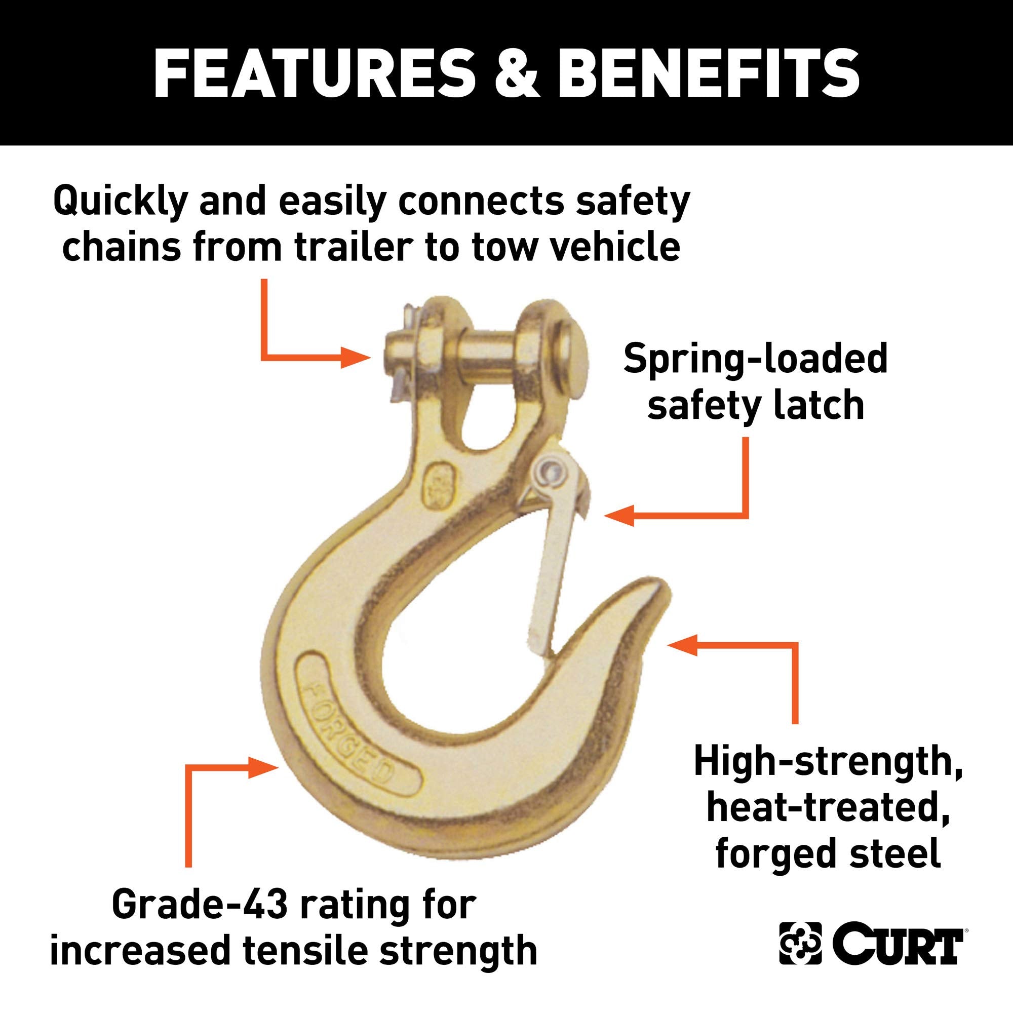 CURT 81900 1/4-Inch Forged Steel Clevis Slip Hook with Safety Latch, 7,800 lbs, 1/2-In Opening, 1/4" Pin , YELLOW