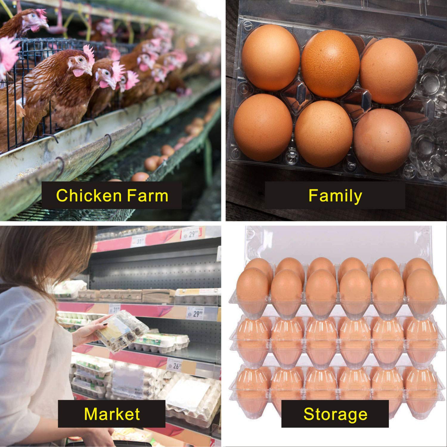 COLOANDUS Large Plastic Egg Cartons 30 Packs with Sticker Labels for 12 Eggs, Cheap Bulk Egg Tray Egg Container Holder for Refrigerator, Storage, Family, Chicken Farm, Market, Camping