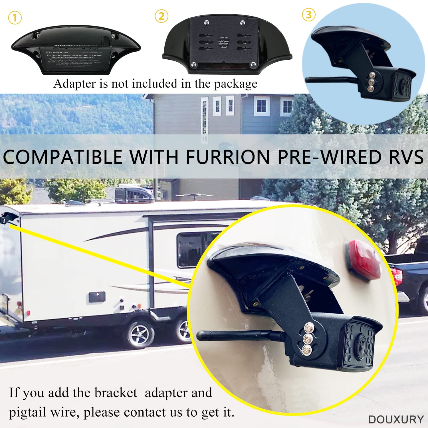 Wireless RV Backup Camera for Trailer Truck Camper Digital Rear Side View Cameras & HD 1080P 4 Splits 7" DVR Screen with Adapter for Furrion Pre-Wired IP69 Waterproof Night Vision 170° Wide View Angle