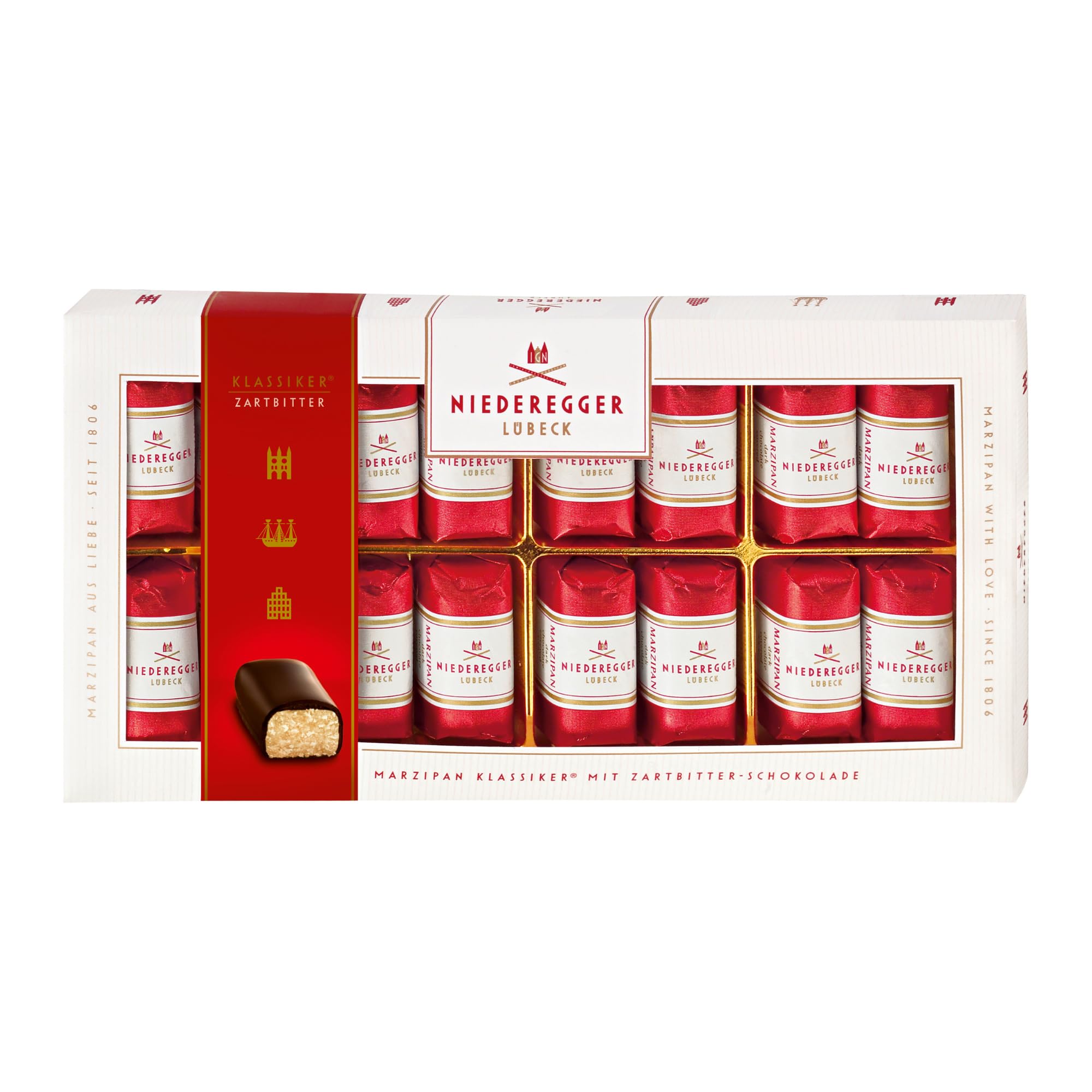 Niederegger Classic Loaves: Pure Marzipan Covered in Crisp and Dark Chocolate, 200g / 7oz. |16 Pieces per Box | Premium, Handcrafted, Authentic | Made in Germany since 1806 | Kosher