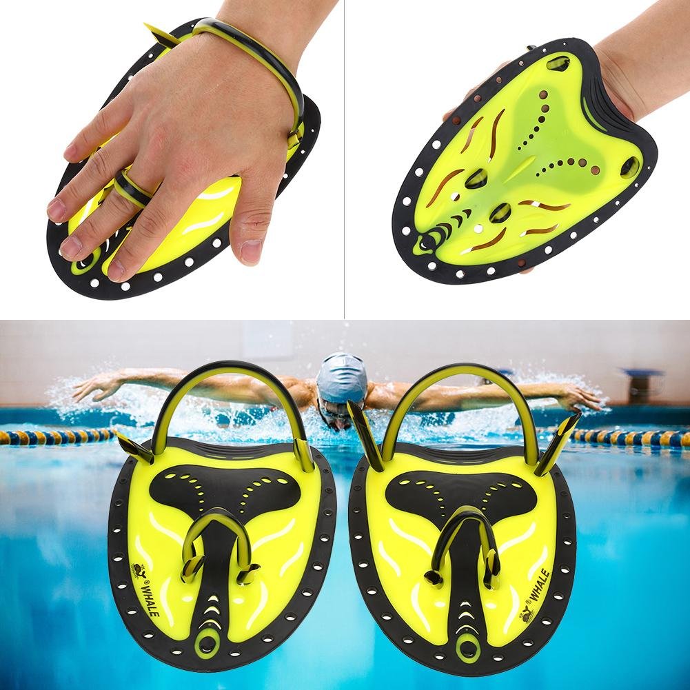 Swim Paddles, Swimming Paddles, Swimming Gear, Swim Fin Adjustable Flippers for Swimming Training Hand Fins Flippers Flat Paddles Swim Flippers for Kids Children Men Women (Yellow S)