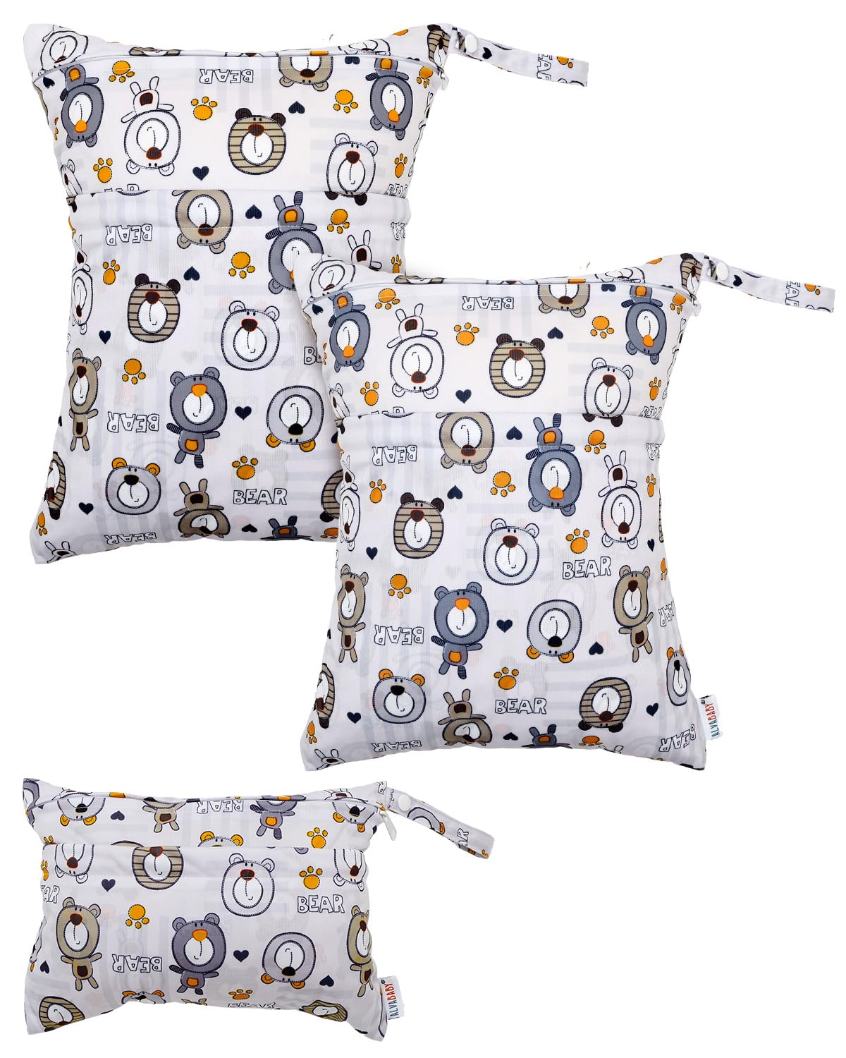 ALVA ALVABABY 3pcs Cloth Diaper Wet Dry Bags Waterproof Reusable with Two Zippered Pockets Travel Beach Pool Daycare Soiled Baby Items Yoga Gym Bag for Swimsuits or Wet Clothes 3L-SML11