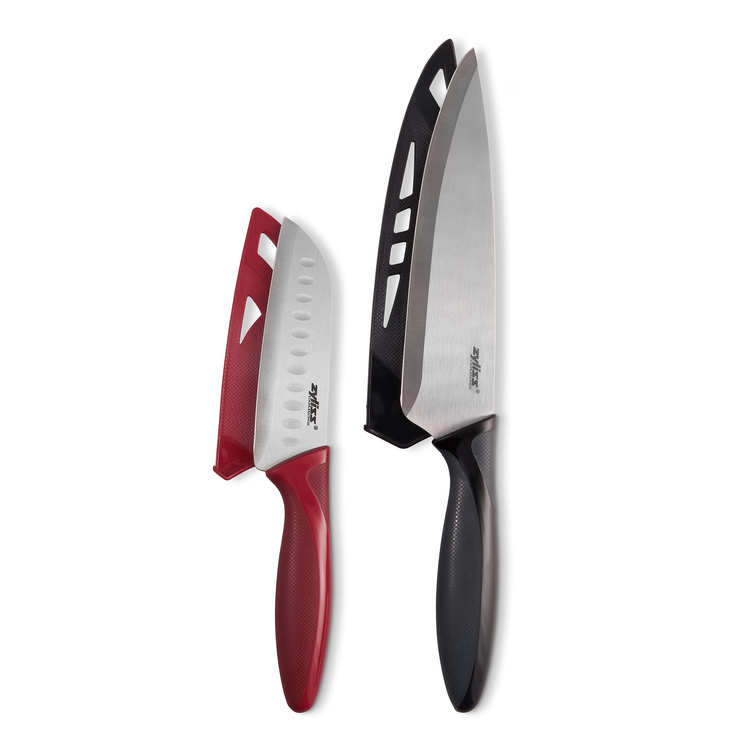 Zyliss Utility Kitchen Knives with Sheath Covers - Dishwasher Safe - Stainless Steel Kitchen Knives Perfect for Cutting Meat, Vegetables & Fruit - 2 Piece Santoku & Chef Set