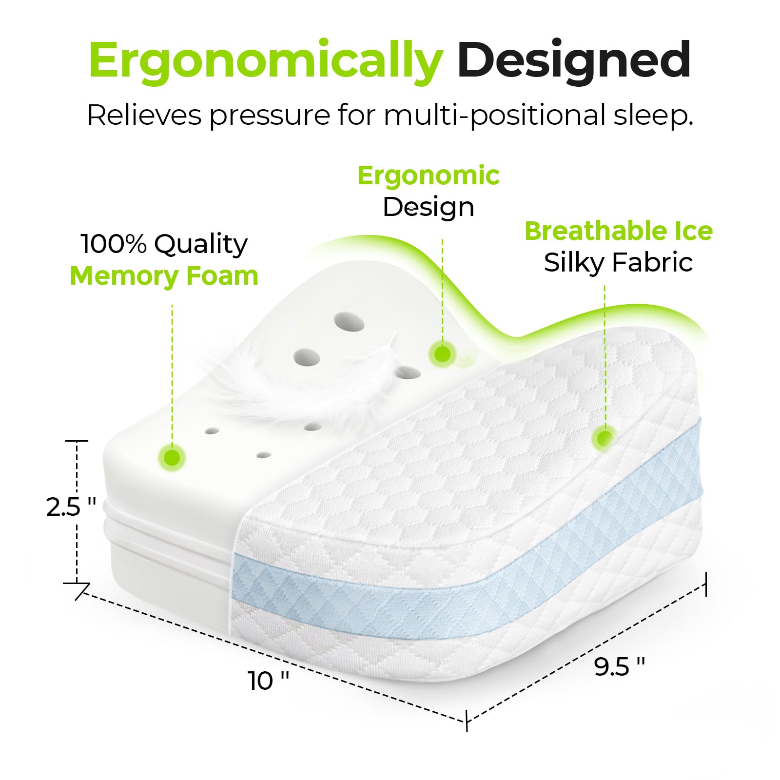 AUVON Leg & Knee Pillow for Sciatica, Back, HIPS, Joints Pain Relief, Enhanced Softness & Support Sandwhich Memory Foam Knee Pillow for Side Sleepers, Ice Silky Fabric for Sleeping Comfort