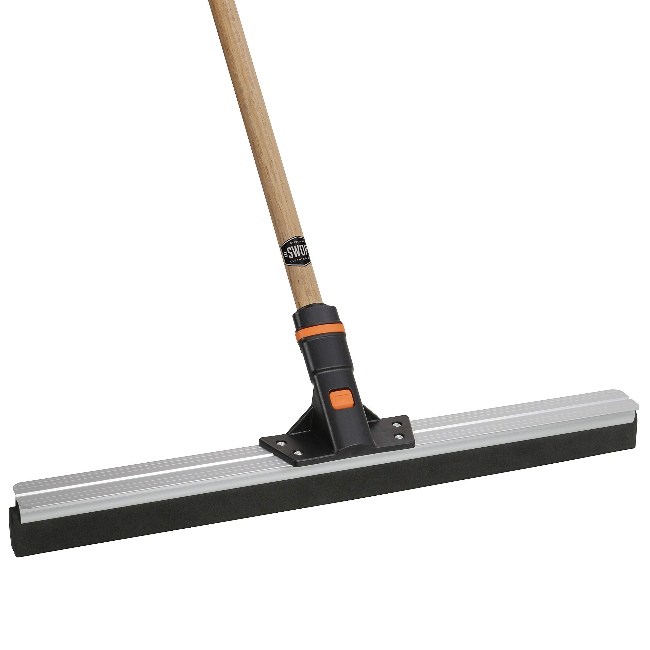 SWOPT 24” Floor Squeegee + 60" EVA Foam Comfort Grip Wooden Handle, Combo — Cleaning Head w/ Long Handle Interchangeable w/ All SWOPT Cleaning Products — Indoor & Outdoor Squeegee Set, Gray