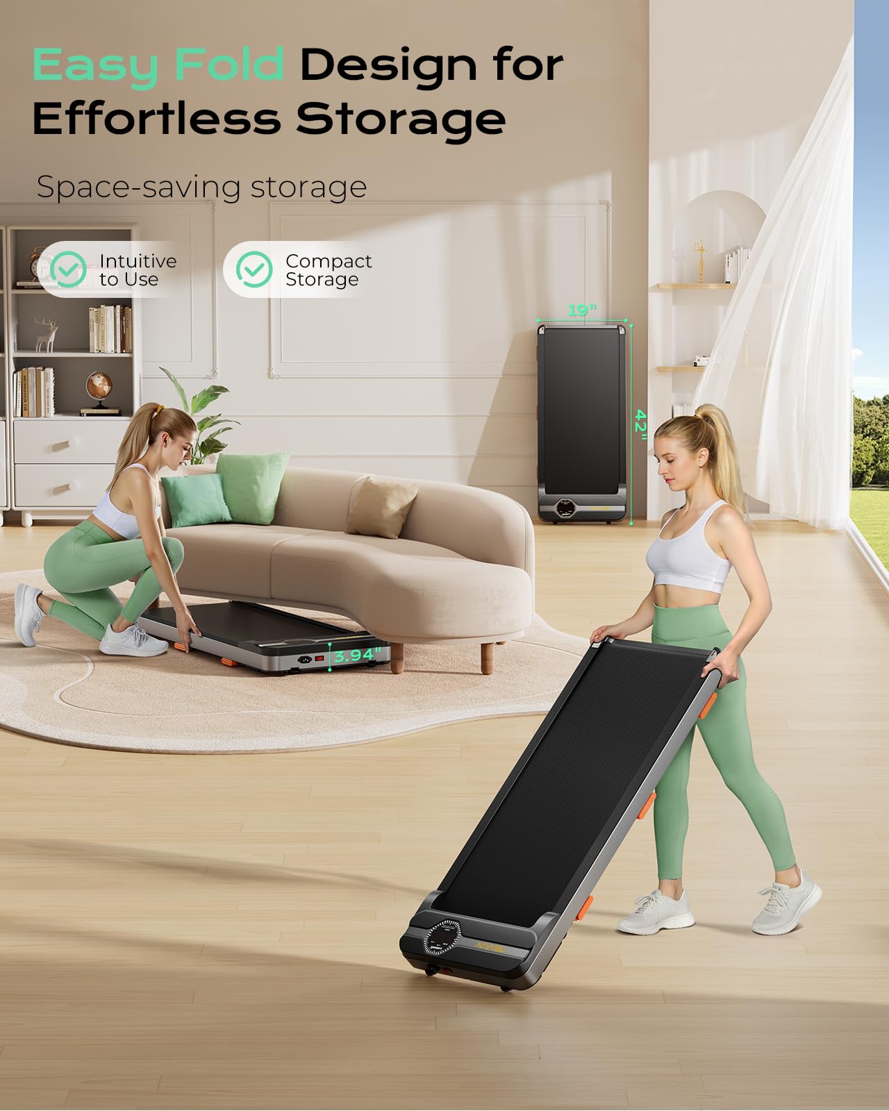 TREAFLOW Walking Pad Portable Under Desk Treadmill with Incline 2.5HP for Home Office 265 lbs Capacity Remote Control LED