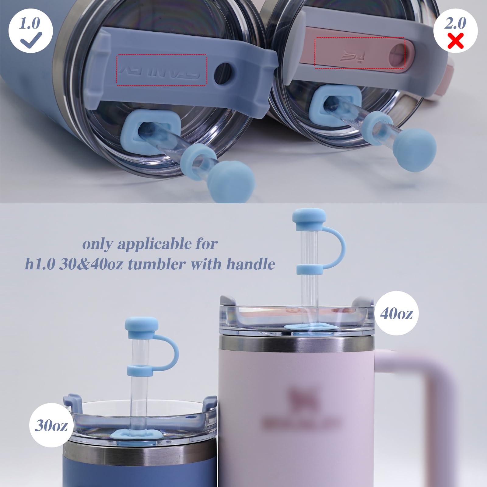 YKIAMGH Spill Stopper for Stanley Cup 40oz 30oz Tumbler with Handle Quencher Accessories, Include Reusable Straw Cover, Leak Stopper and Spill Plug Lid, 6pcs (H1.0, Blue)