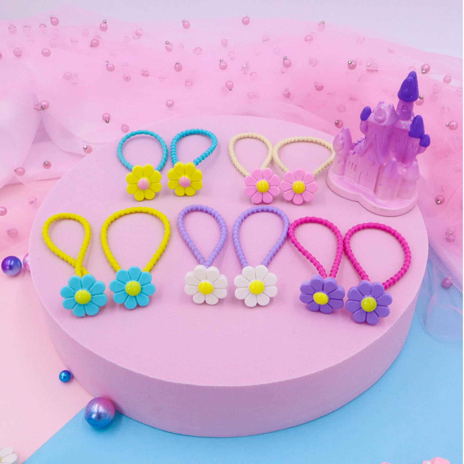 PinkSheep Flower Hair Accessory for Toddler Baby Girls 20PCS Resin & Metal Snap Barrettes, Hair Ties Soft Rubber Bands, Colorful for Kids Aged 0-6, Great Gift