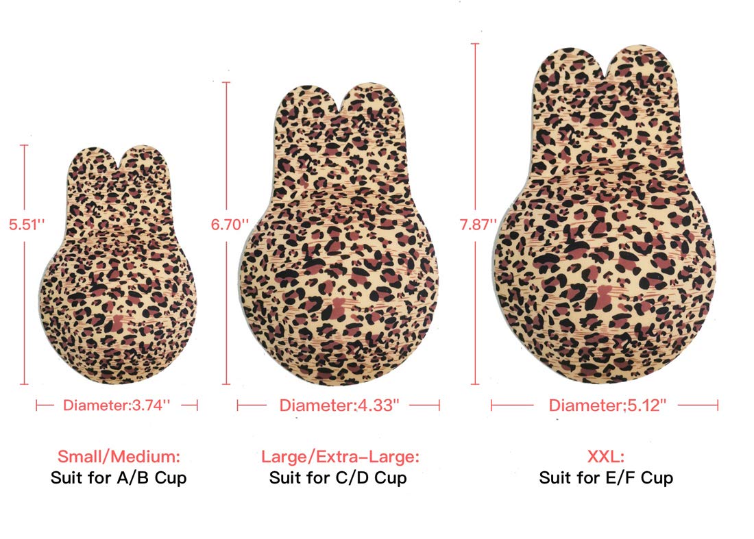 Adhesive Bra Invisible Sticky Sexy Leopard Push Up Lift Nipplecovers Strapless Backless Silicone Bra (2XL)