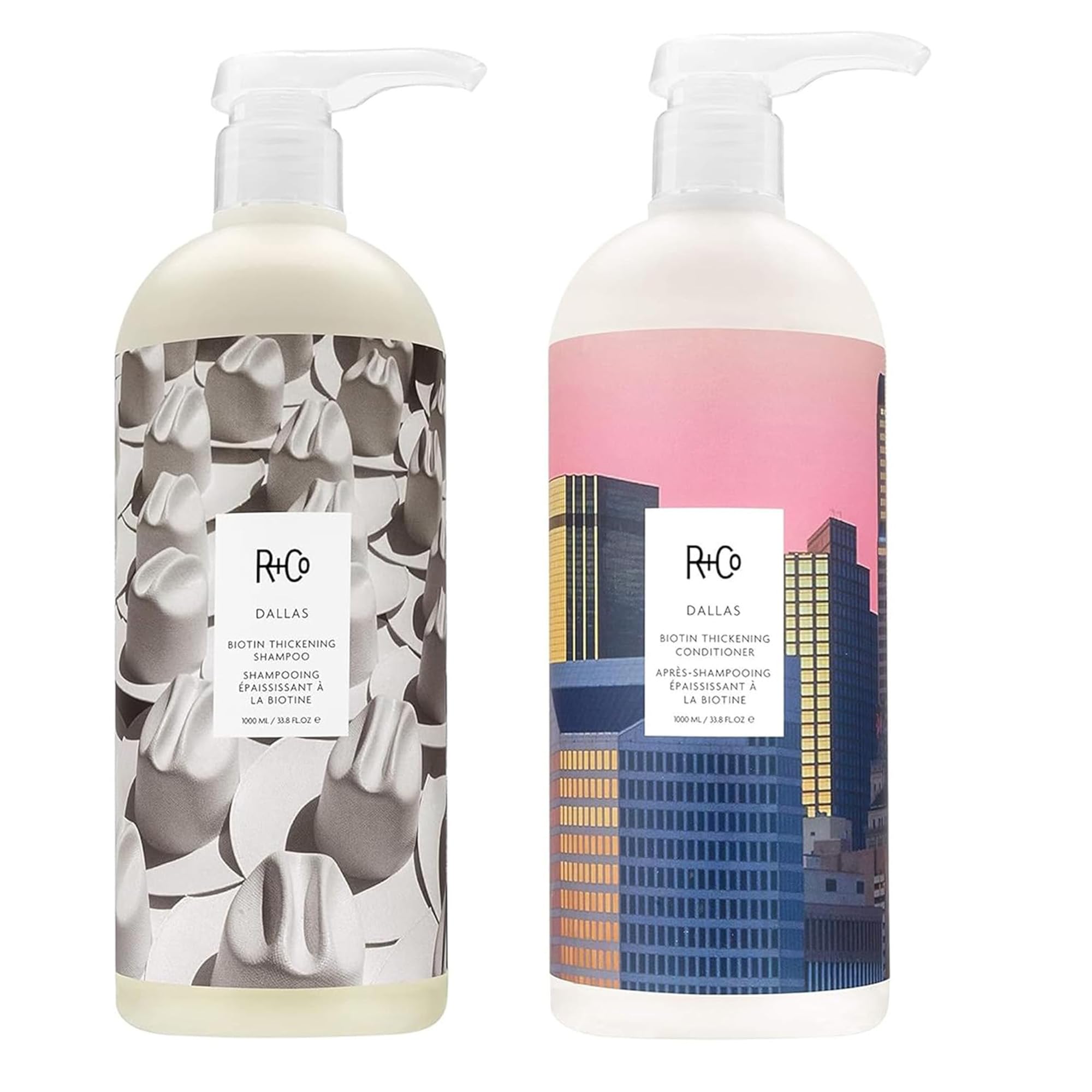 R+Co Dallas Biotin Thickening Shampoo & Conditioner Set + Travel Set | Thickens, Nourishes + Strengthens | Vegan + Cruelty-Free | Set of 4