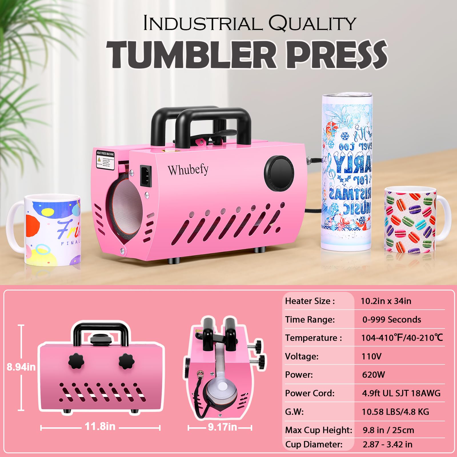 Whubefy Tumbler Heat Press Max 30 oz Mug Press Sublimation Machine 30oz 20oz 16oz 11oz Skinny Tumblers Glass/Ceramic/Aluminium Mug Coffee Cup Press Sublimation Tumbler Press Heat Papers/Tape/Gloves