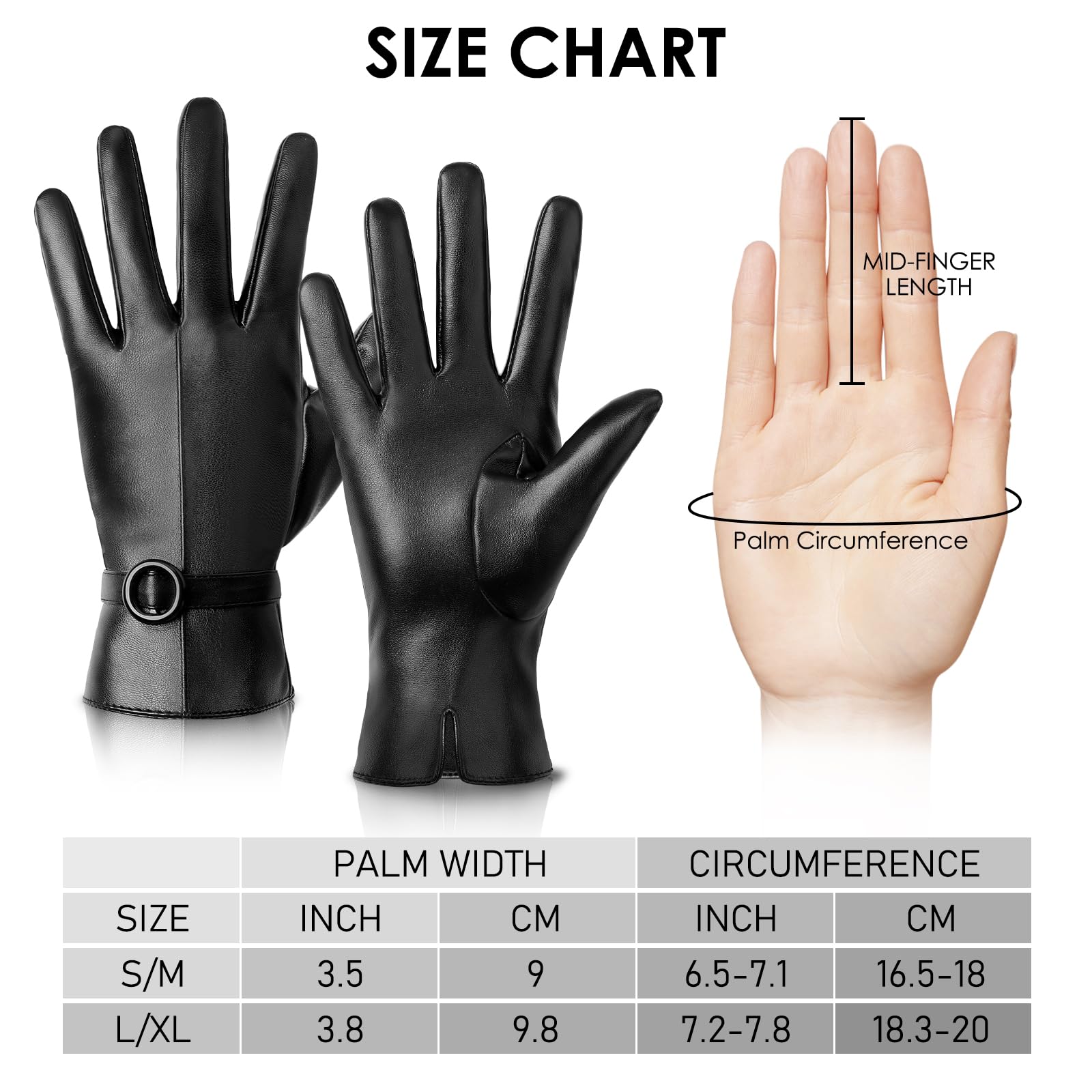 Leather Gloves for Women - Womens Black Leather Winter Gloves, Touchscreen Texting Driving Gloves Women, Warm Fleece Lined Winter Gloves for Women, Thermal Womens Gloves for Cold Weather, Large