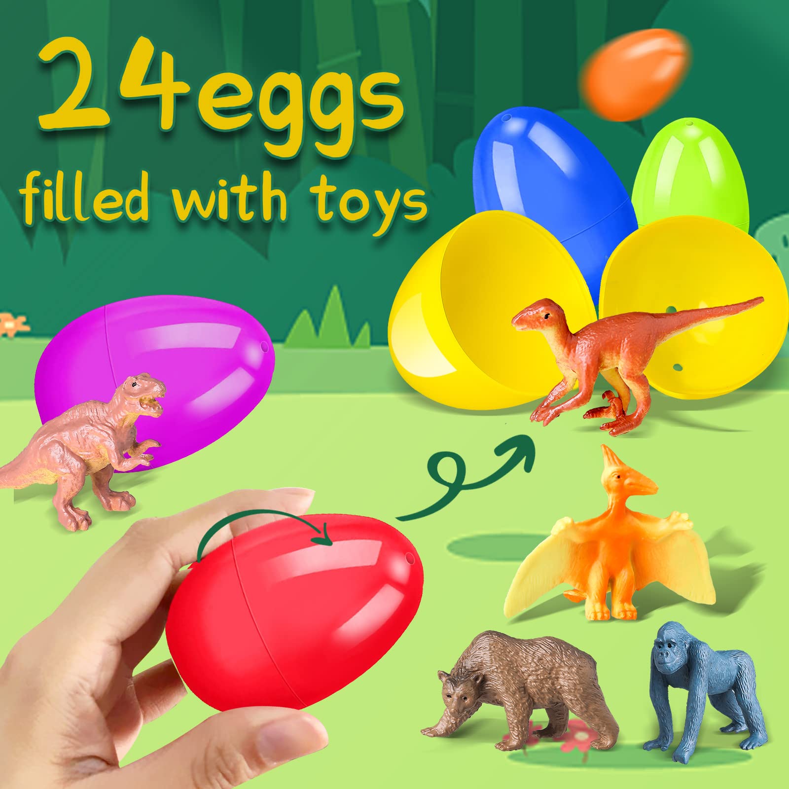 OCHIDO 24 Pack Prefilled Easter Egg Toy Easter Basket Essentials Boy Easter Basket Stuffers for Kids, Easter Egg Hunt Game