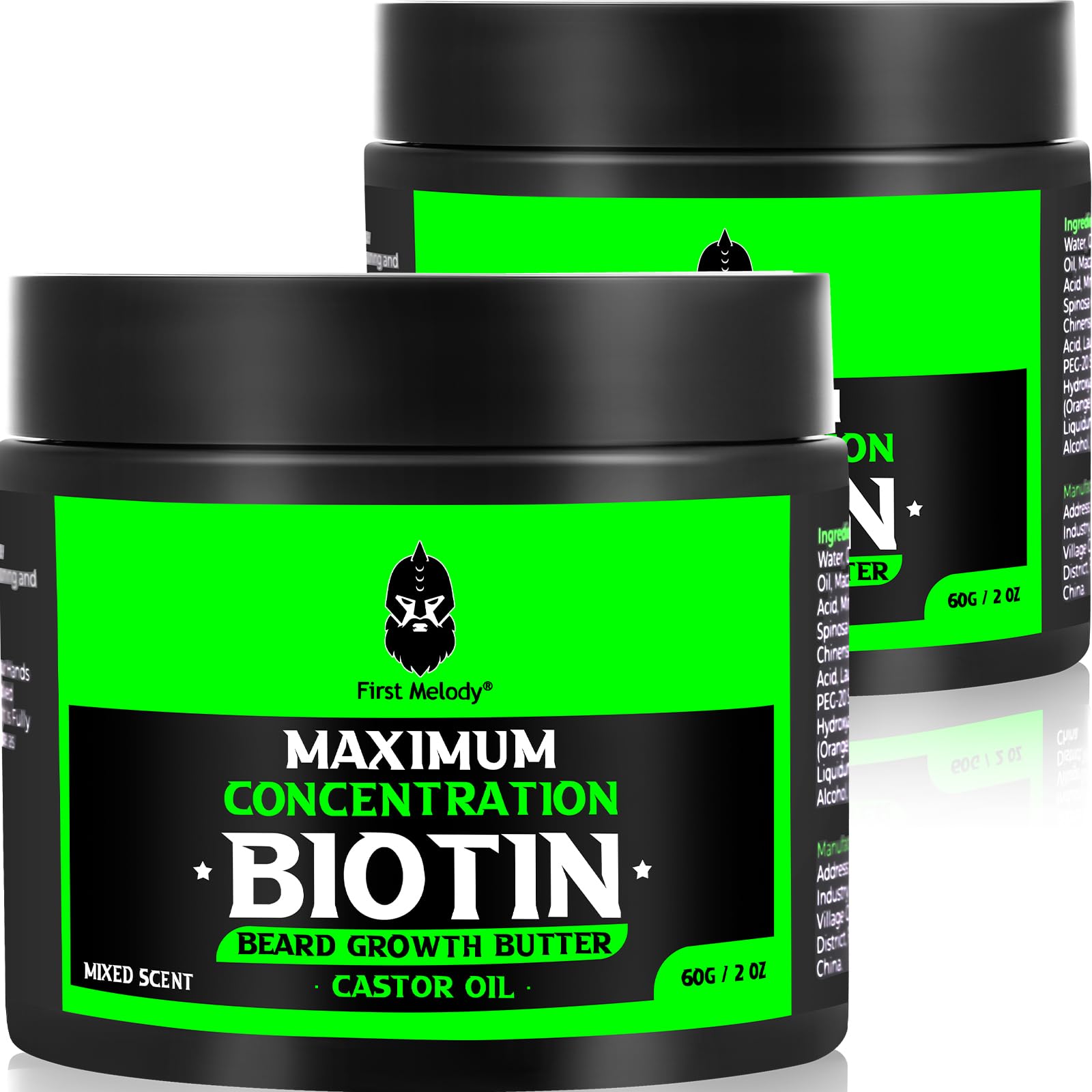 Beard Butter,Maximum Concentration Biotin,with Castor Oil and Argan & Jojoba Oils, Promotes Beard Growth, Styles, Strengthens & Softens Beards ,Unruly Beards While Relieving Itch,2 Ounce*2(2 Pack)