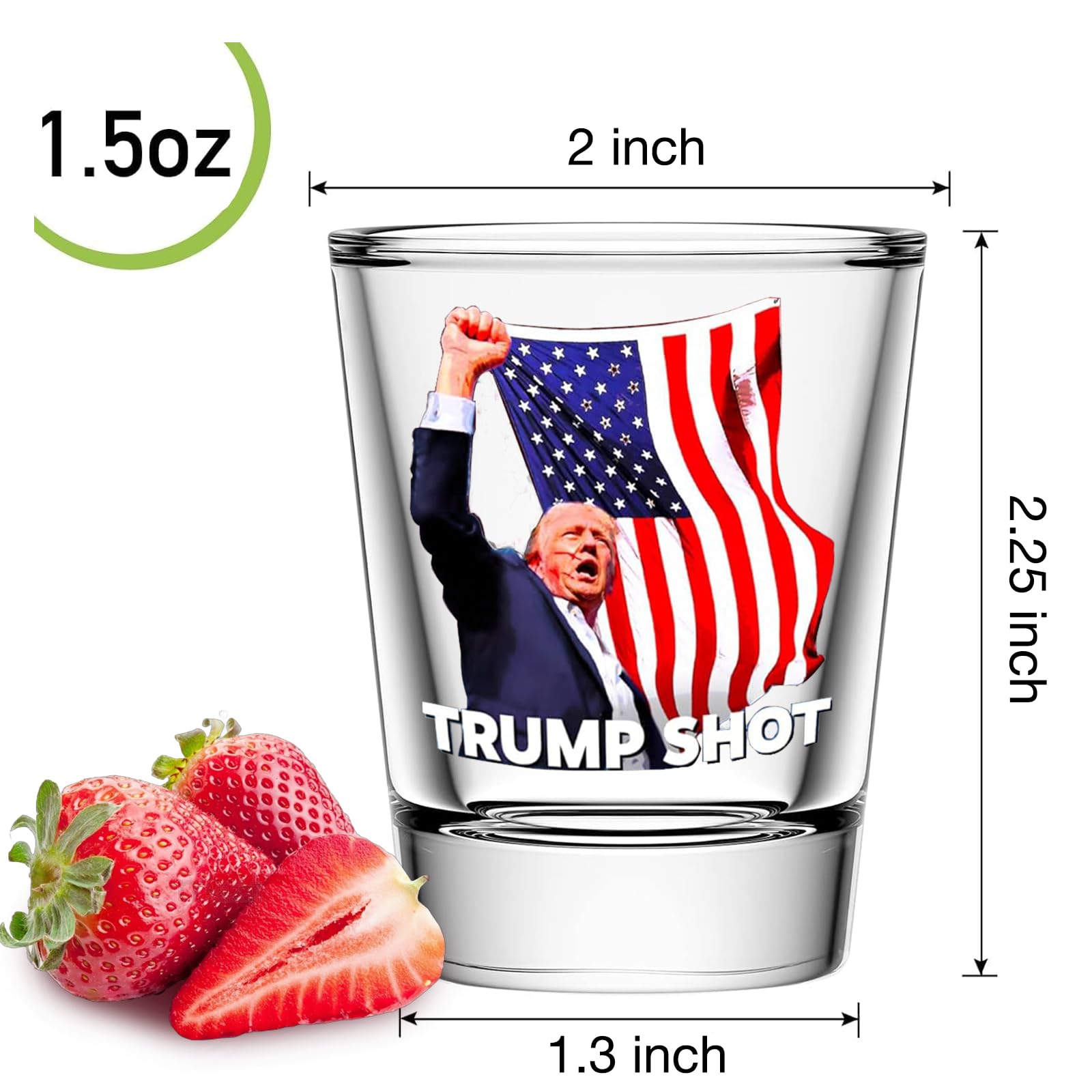 Trump Shot Glass 1.5 oz Heavy Base Shot Glass, Tequila Shot Glass Perfect for Patriotic Celebrations and Political Enthusiasts, Espresso Shot Glass for Vodka, Whiskey, Spirits & Liquors